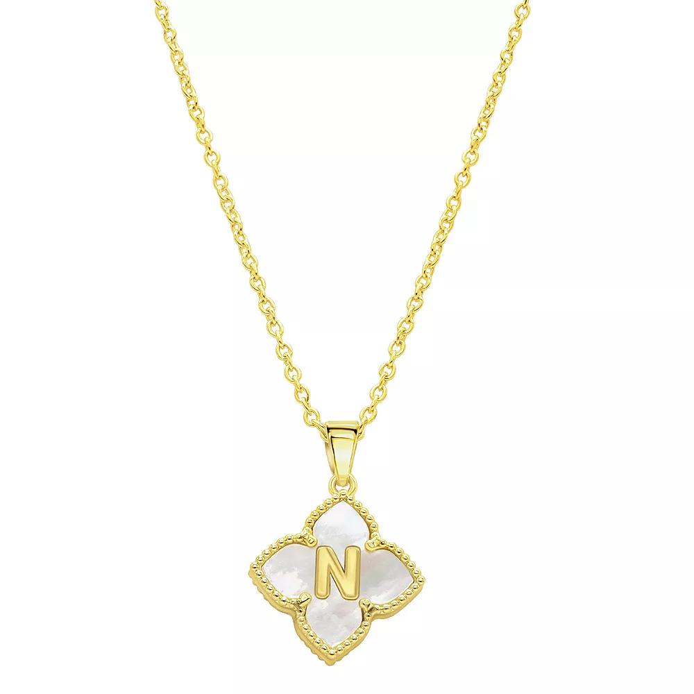 Adornia Gold Tone Adjustable White Mother of Pearl Initial Floral Necklace, Women's, Size: 16-18" ADJ Product Image