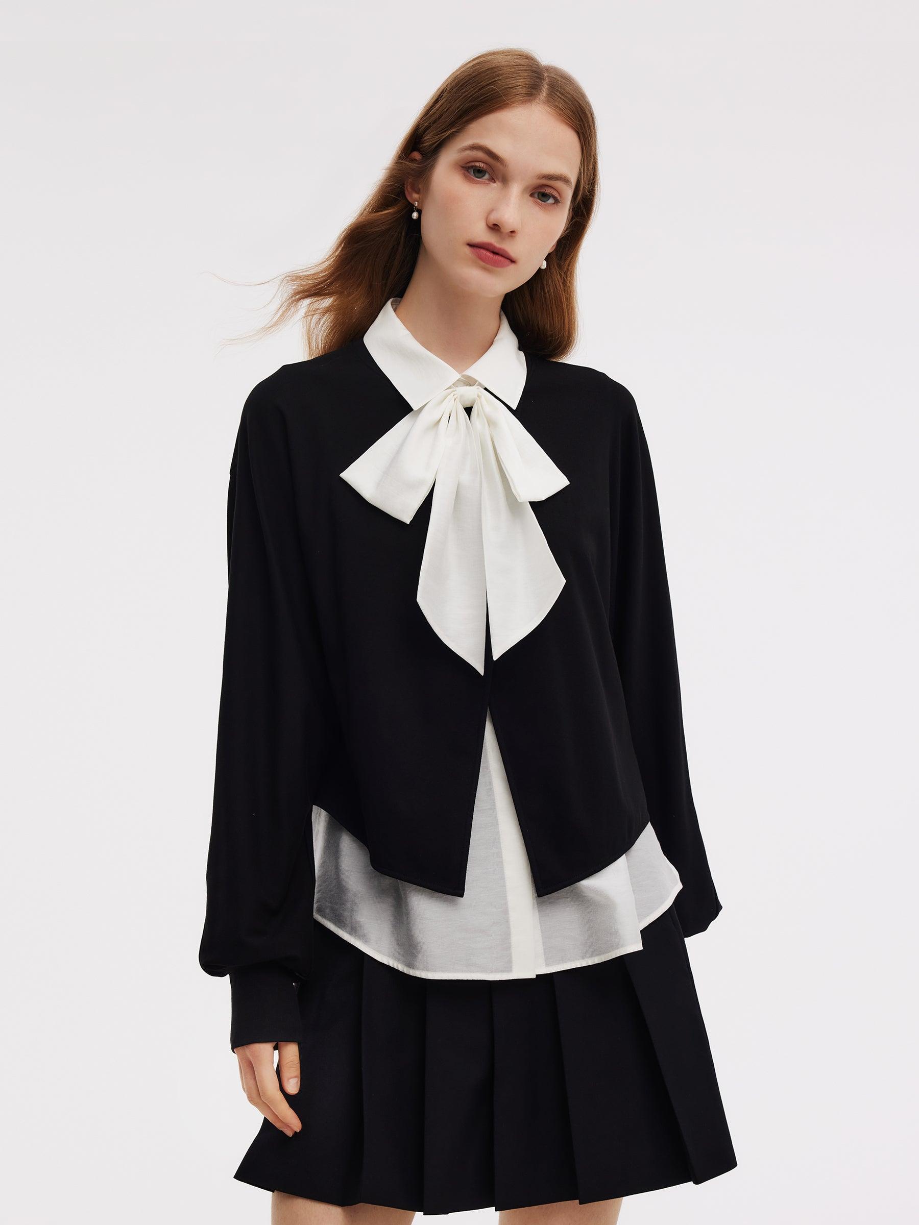 Front Slit Knit Top And Sleeveless Shirt Two-Piece Set Product Image