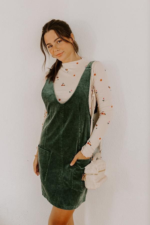 Uptown Manhattan Corduroy Mini Dress in Hunter Green Product Image