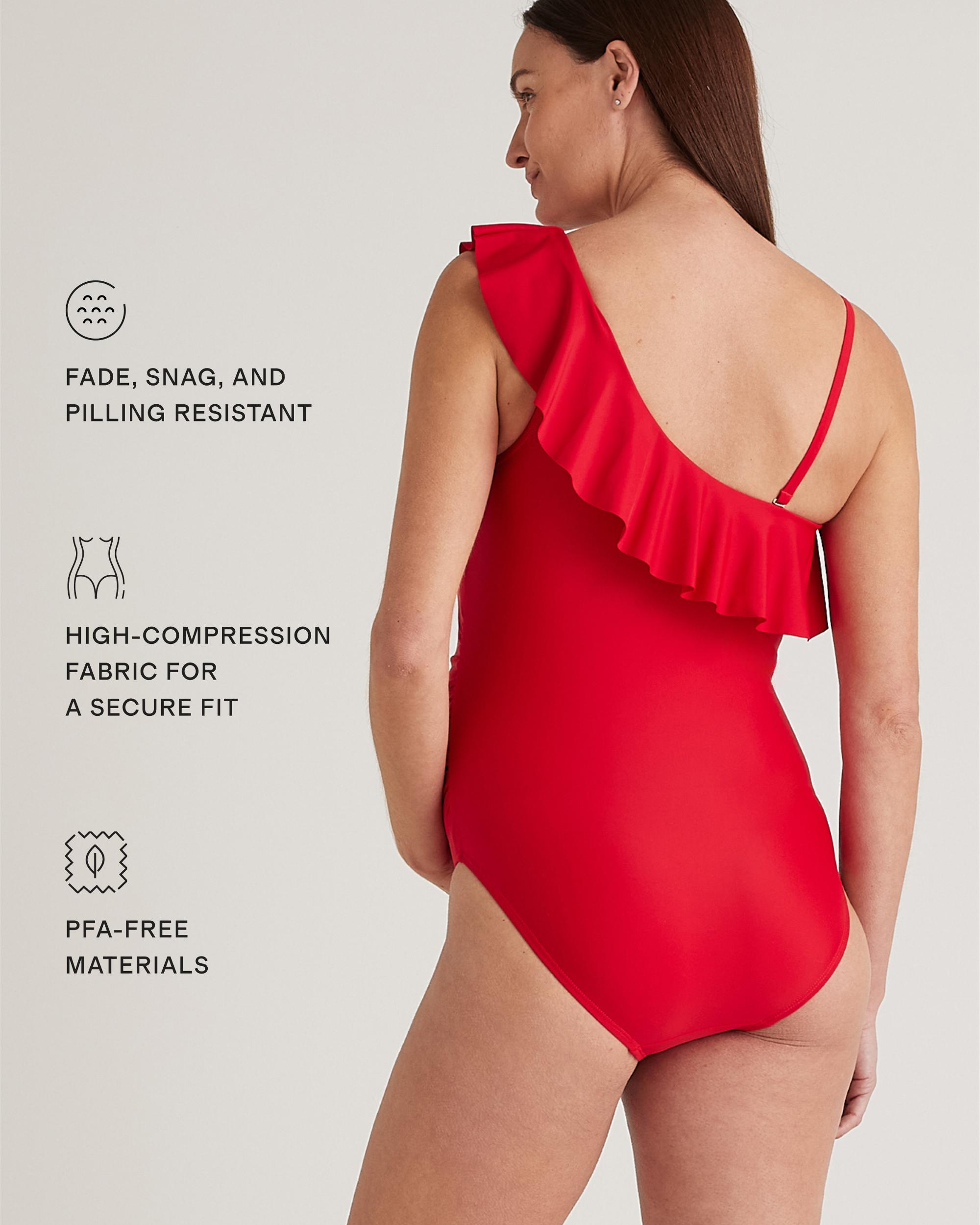 Quince | Women's Italian Maternity One Shoulder Ruffle One-Piece Swimsuit 78% Recycled Polyamide, 22% Spandex Product Image