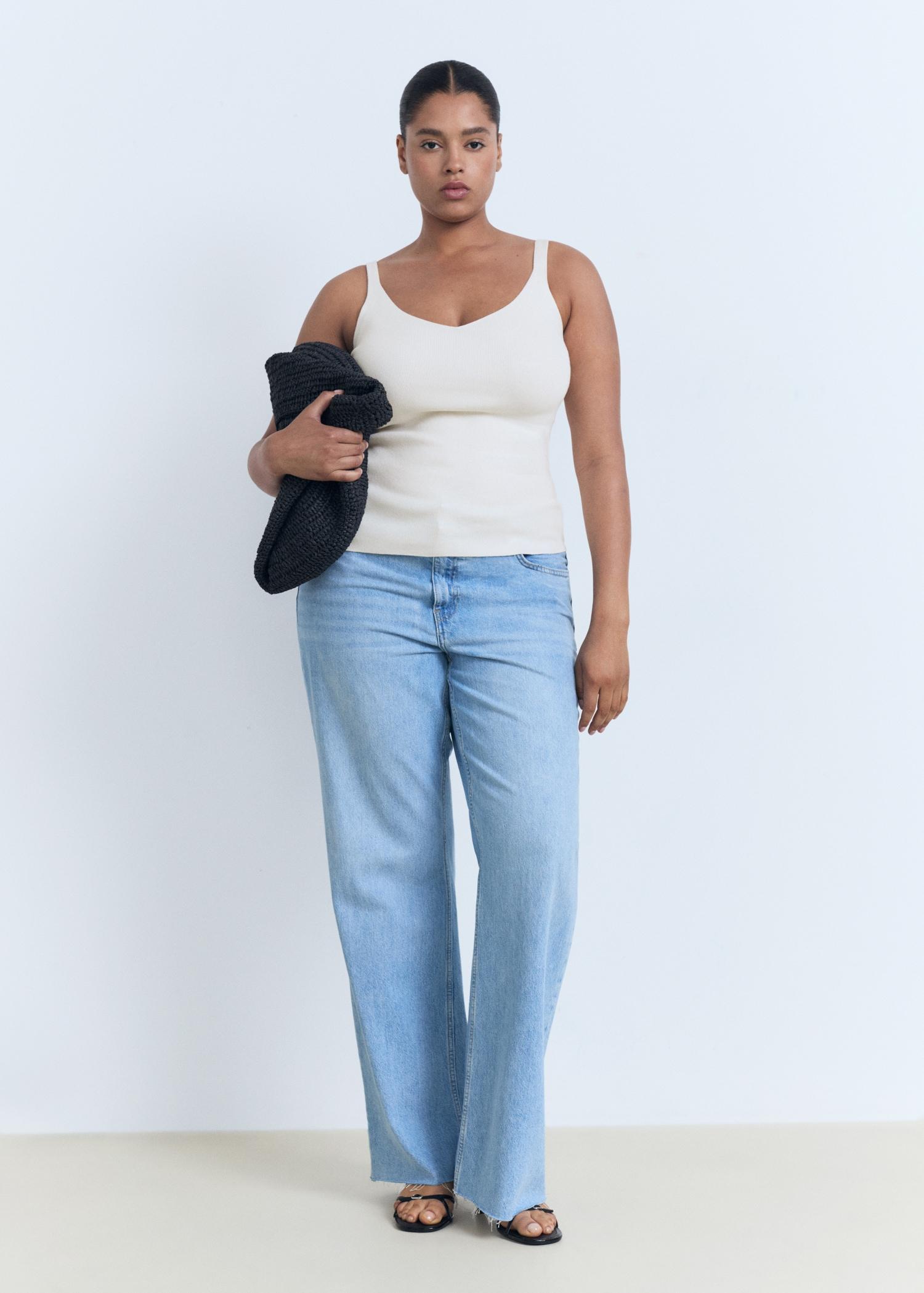 V-neck knitted top - Women | MANGO USA Product Image