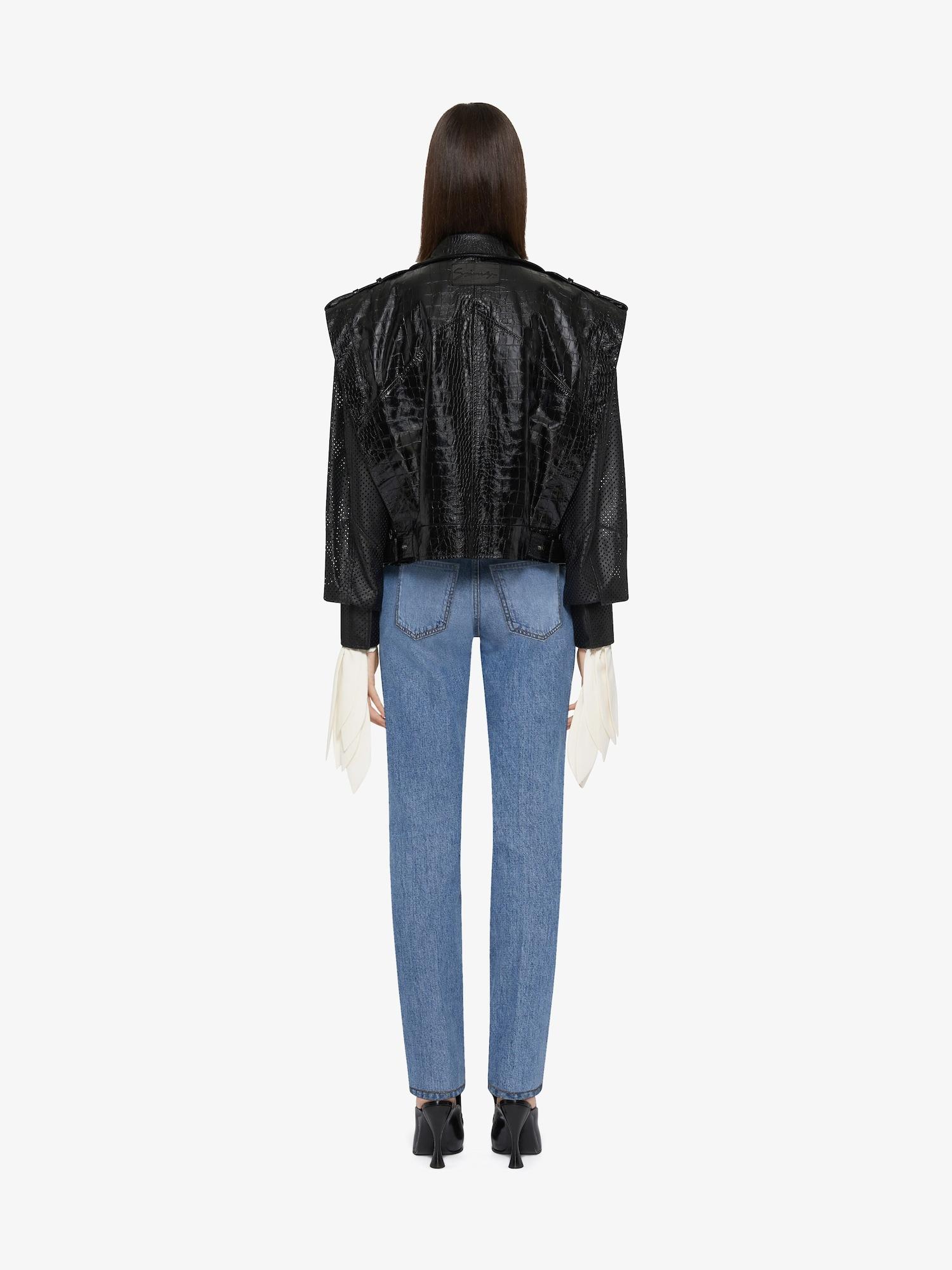 Bi-material biker jacket in leather Product Image