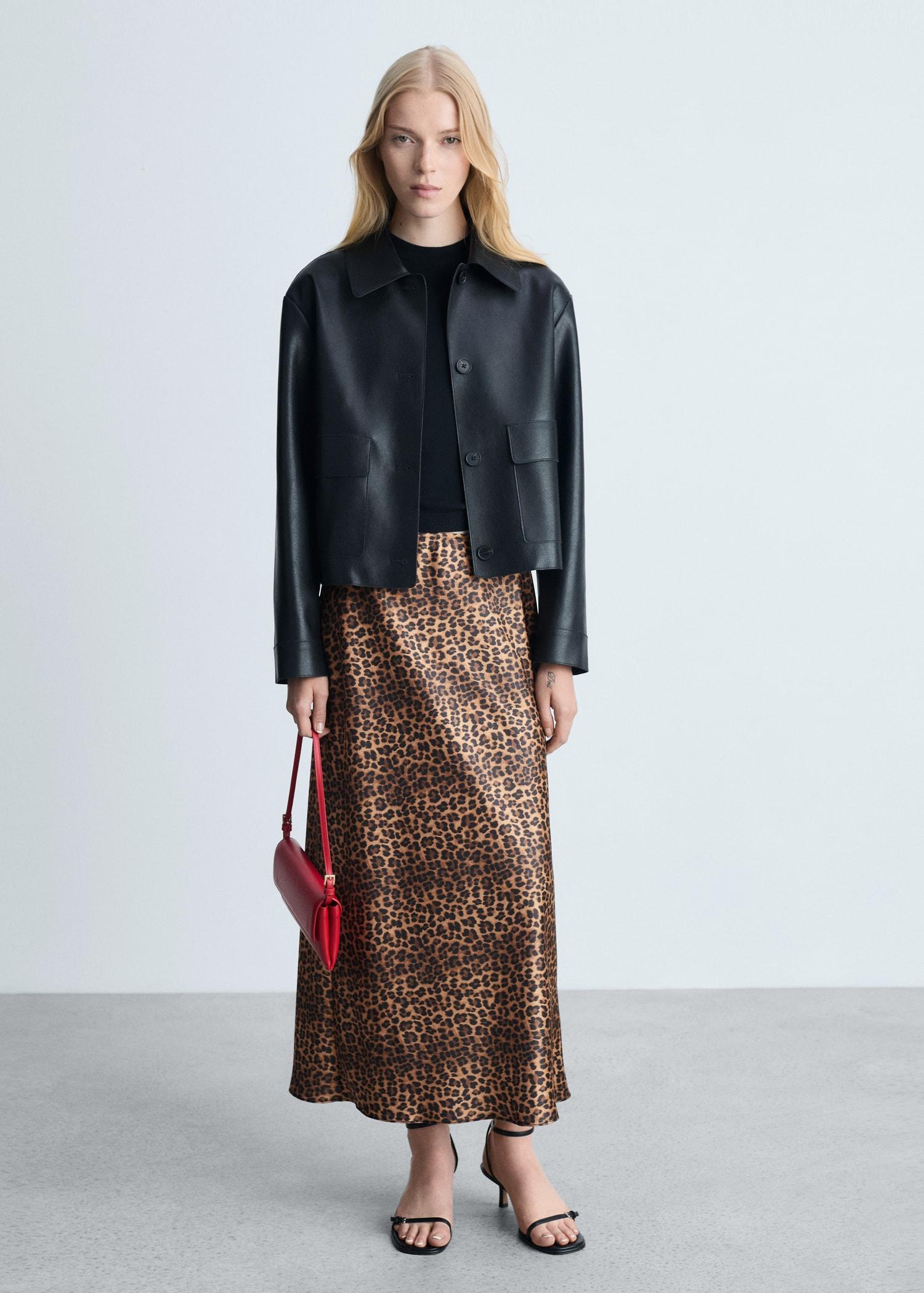 Leopard-print satin skirt - Women | MANGO USA Product Image