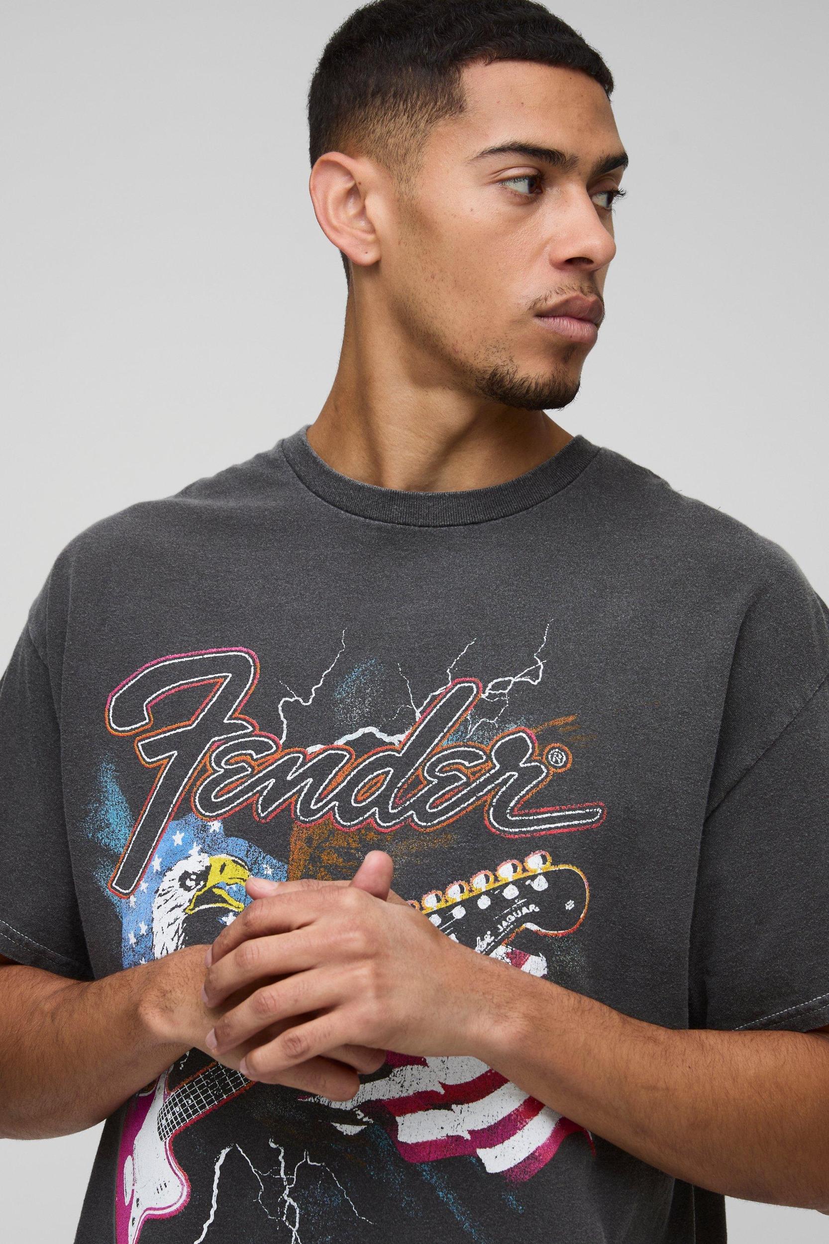 Oversized Fender License Washed T-Shirt | boohooMAN USA Product Image