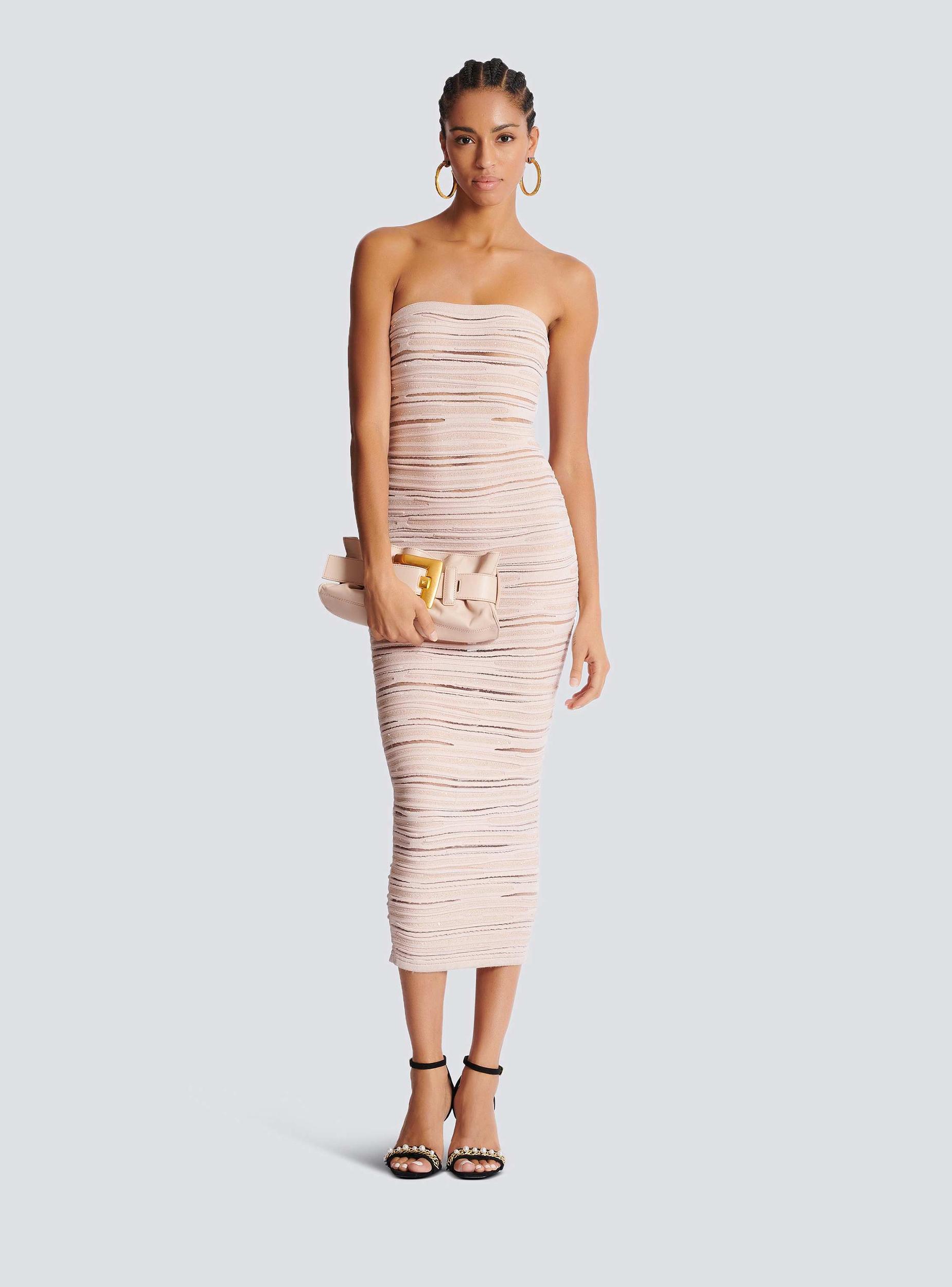 Strapless dress in shiny rolled knit Product Image