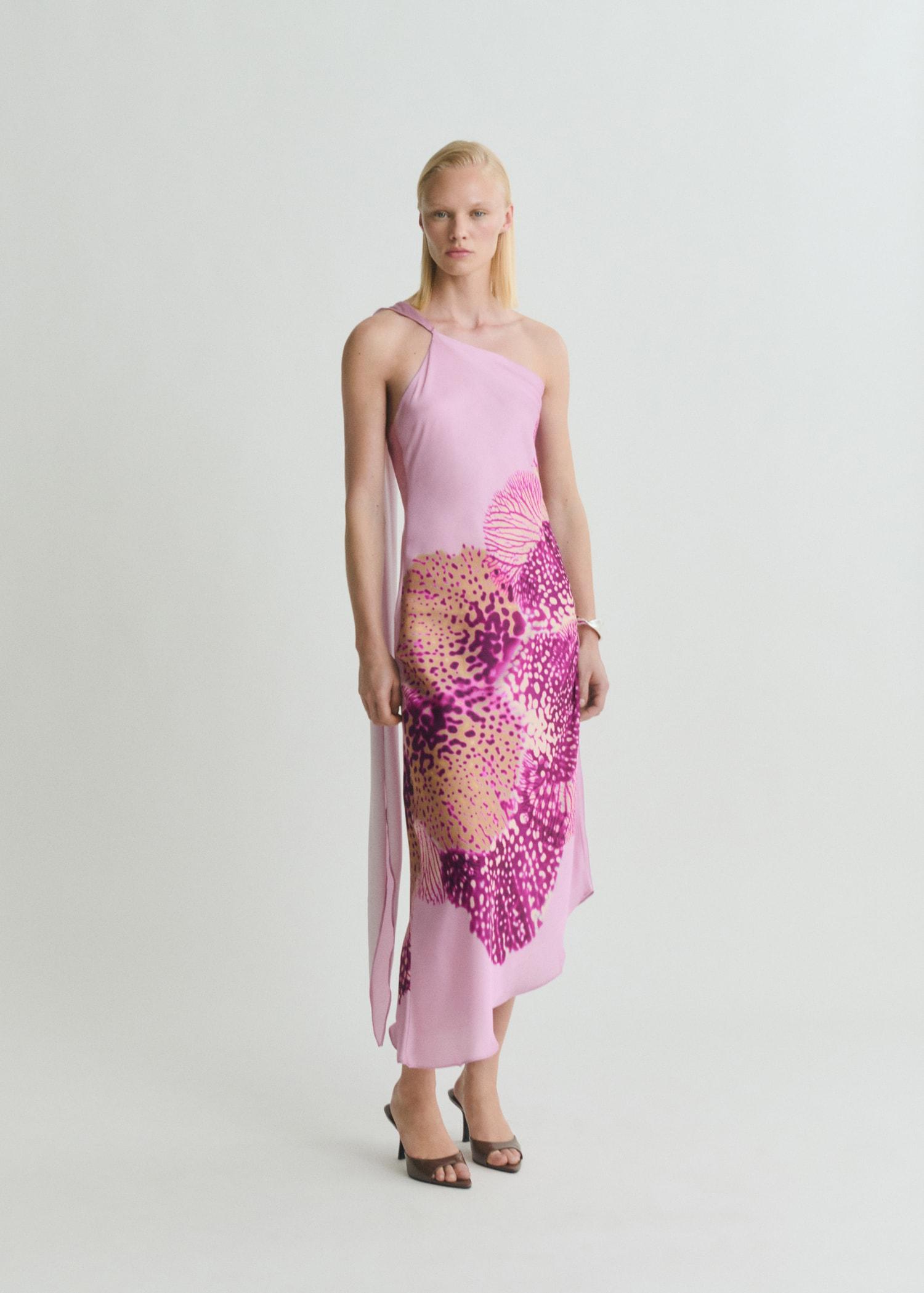 Satin scarf dress with maxi-flower print - Women | MANGO USA Product Image