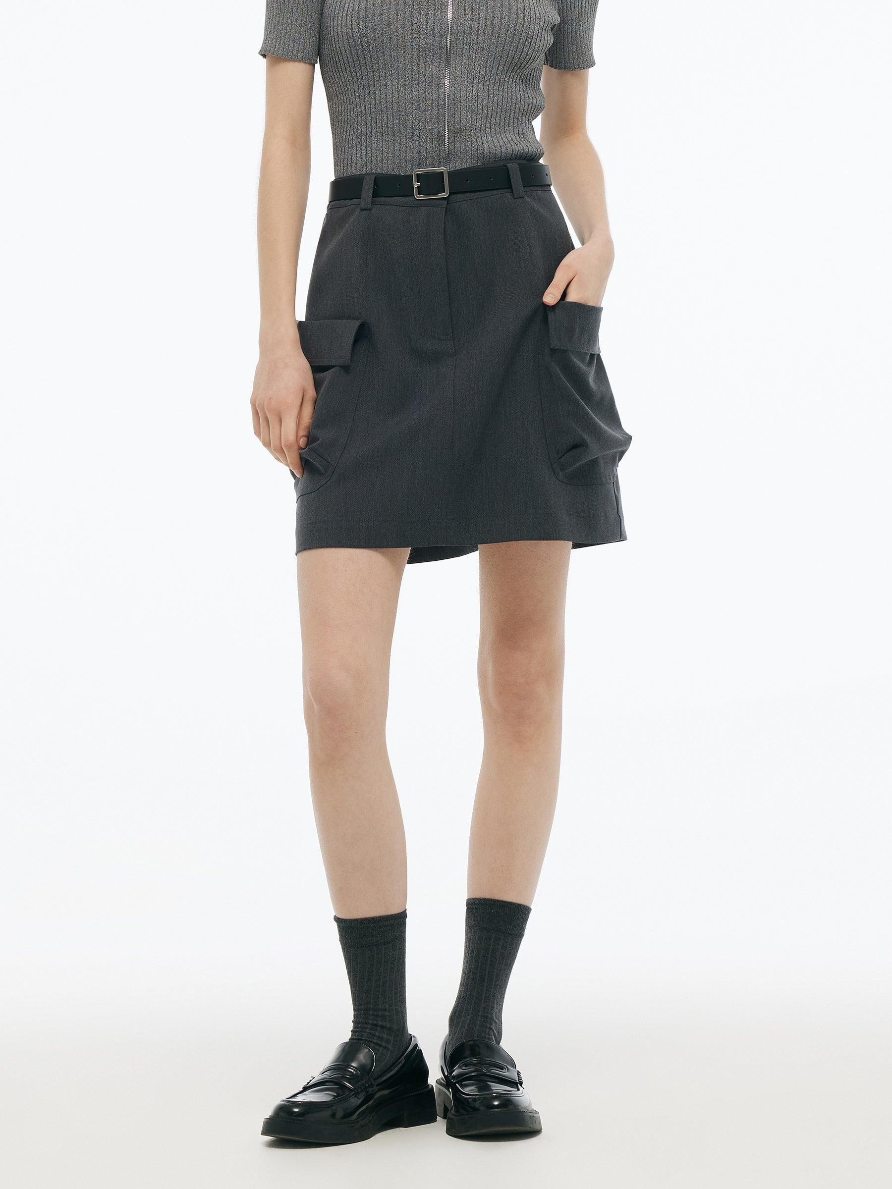 H-Line Women Stretchy Cargo Skirt With Leather Belt Product Image