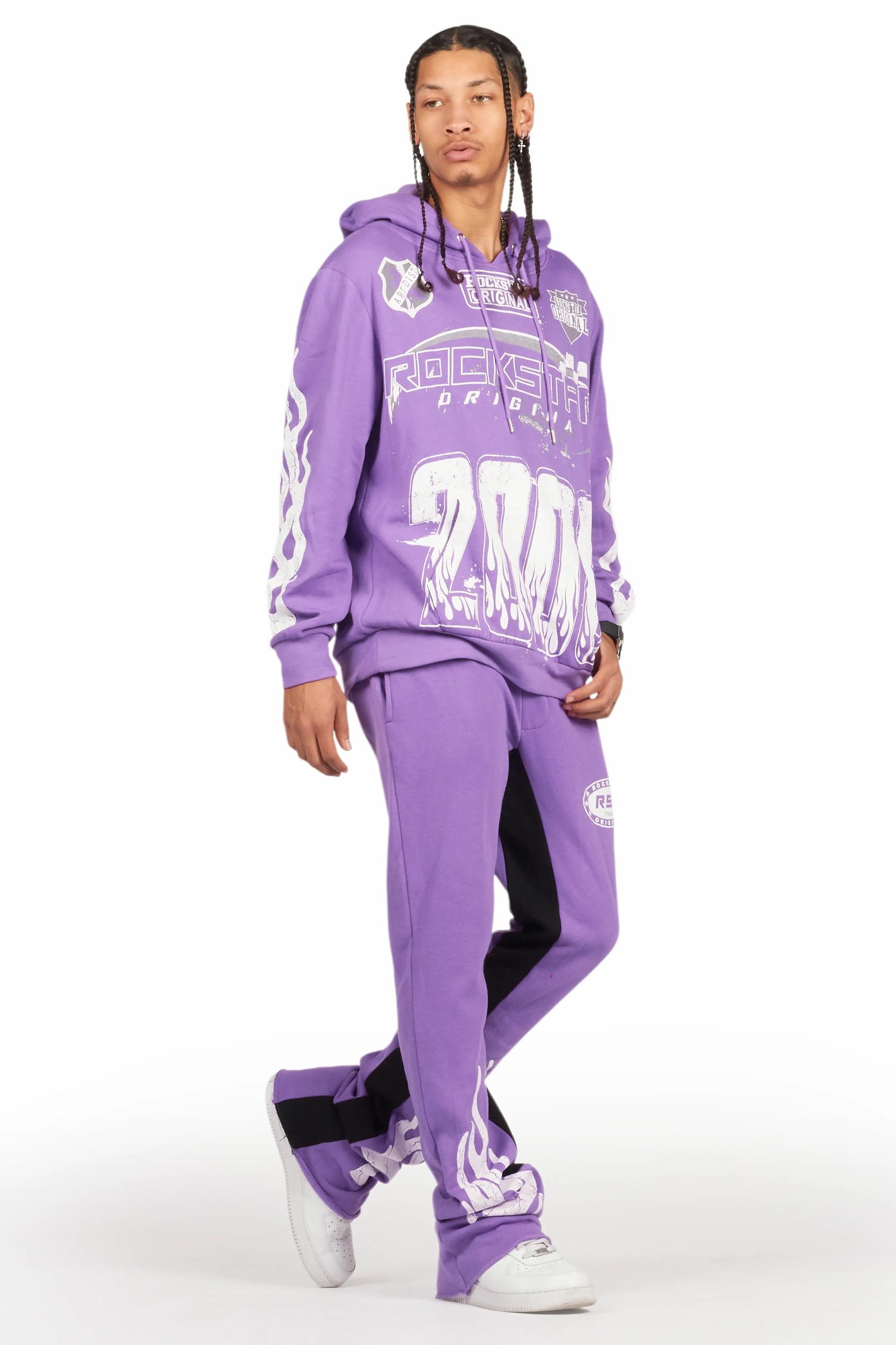 Amos Purple Hoodie/Baggy Track Pant Set Male Product Image