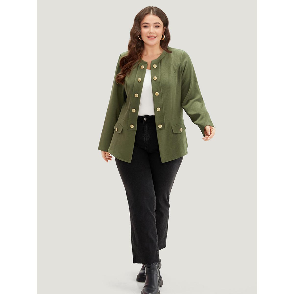 Plus Size Plain Double Breasted Pocket Coat Women ArmyGreen Casual Plain Ladies Dailywear Winter Coats BloomChic 12/L Product Image