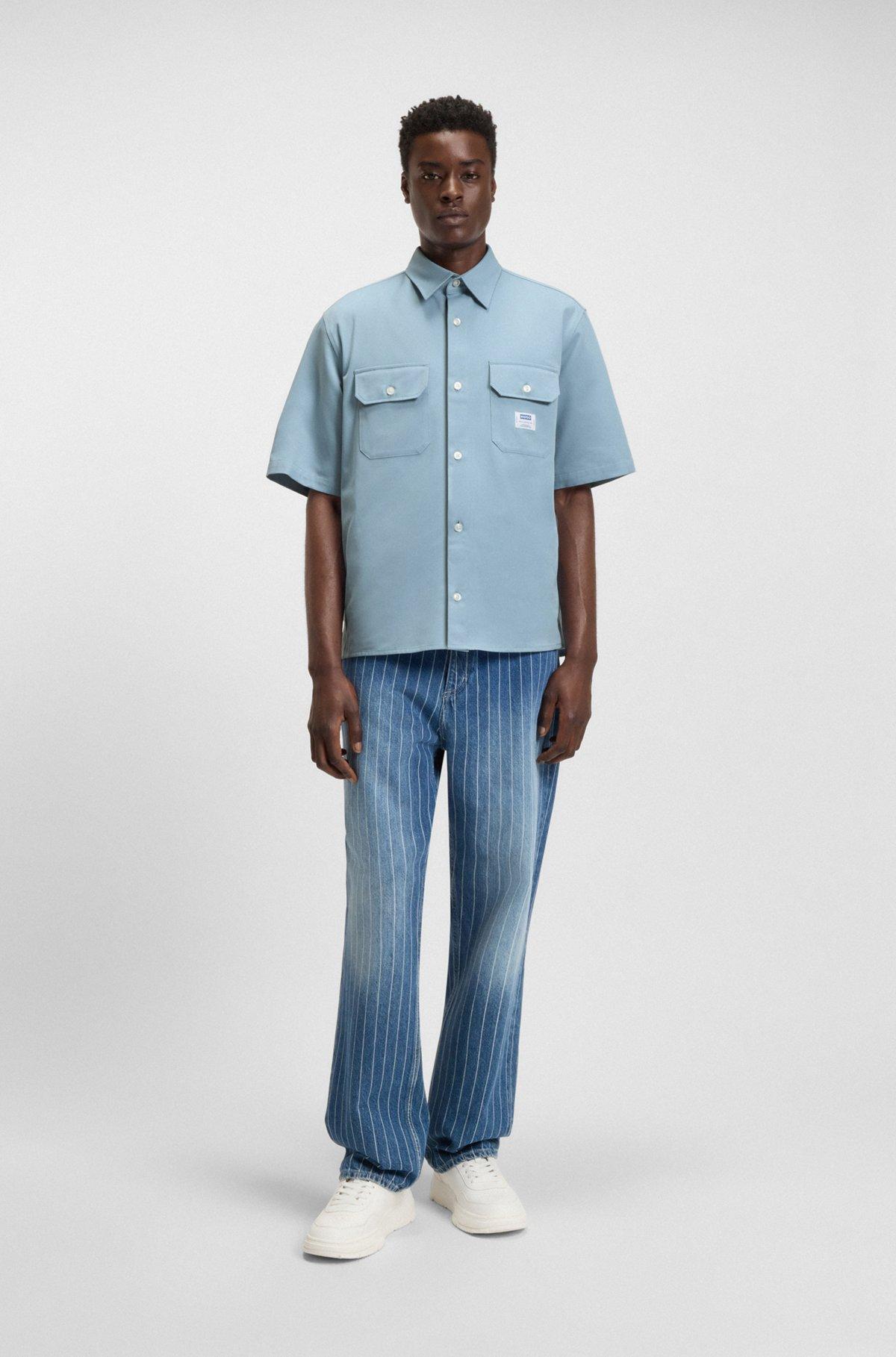 HUGO - Oversized-fit shirt in cotton twill with zip closure - Light Blue Product Image