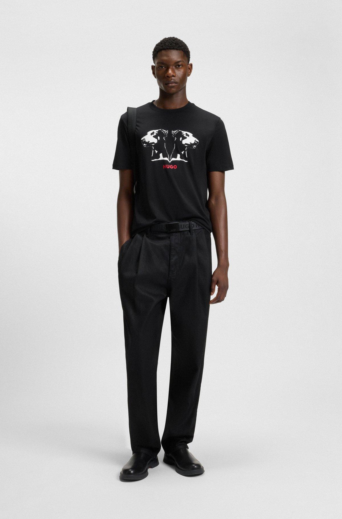 HUGO - Cotton jersey T-shirt with mixed-print logo - Black Product Image