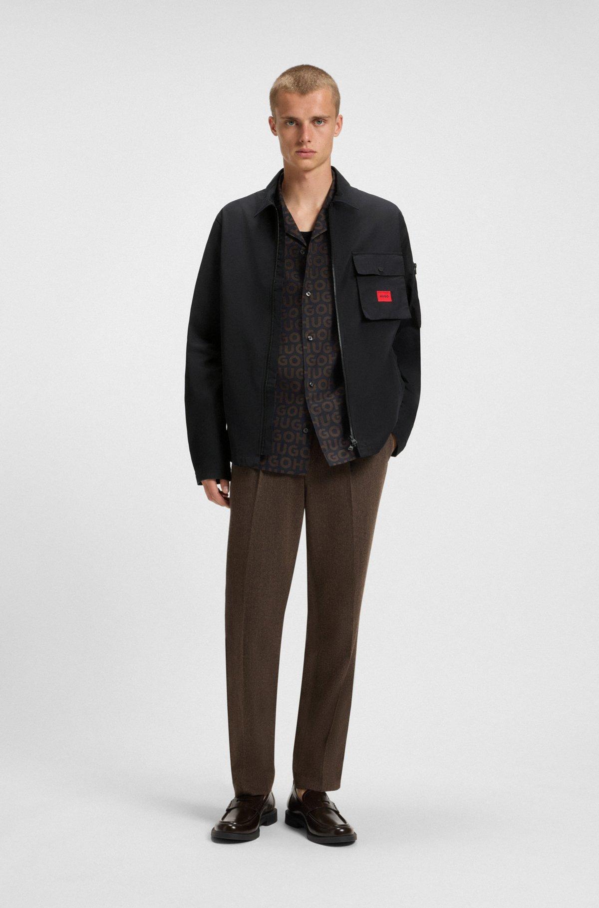 Zip-up canvas overshirt with logo label Product Image