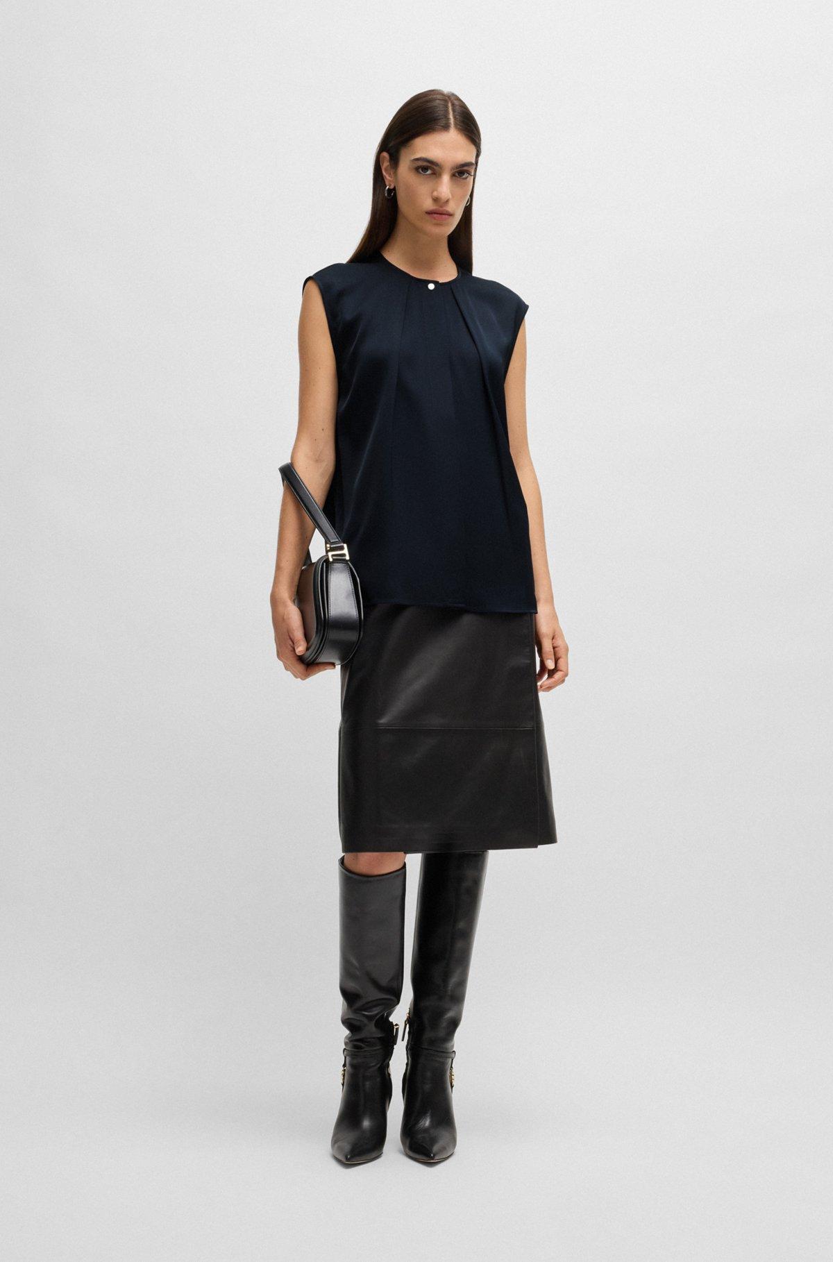 BOSS - Fitted sleeveless blouse in stretch silk with concealed placket - Black Product Image