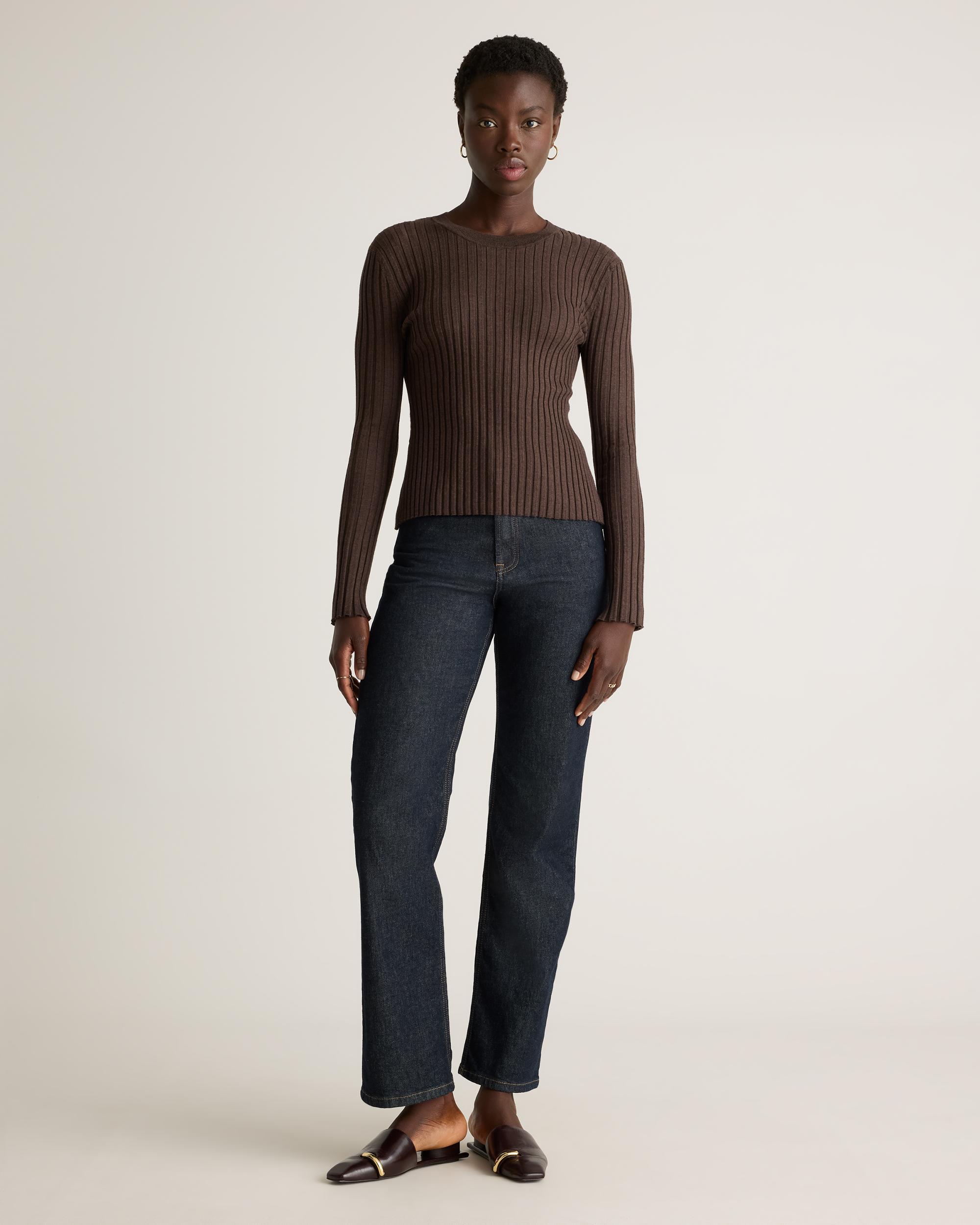 Quince | Women's Cotton Cashmere Ribbed Long Sleeve Sweater Product Image