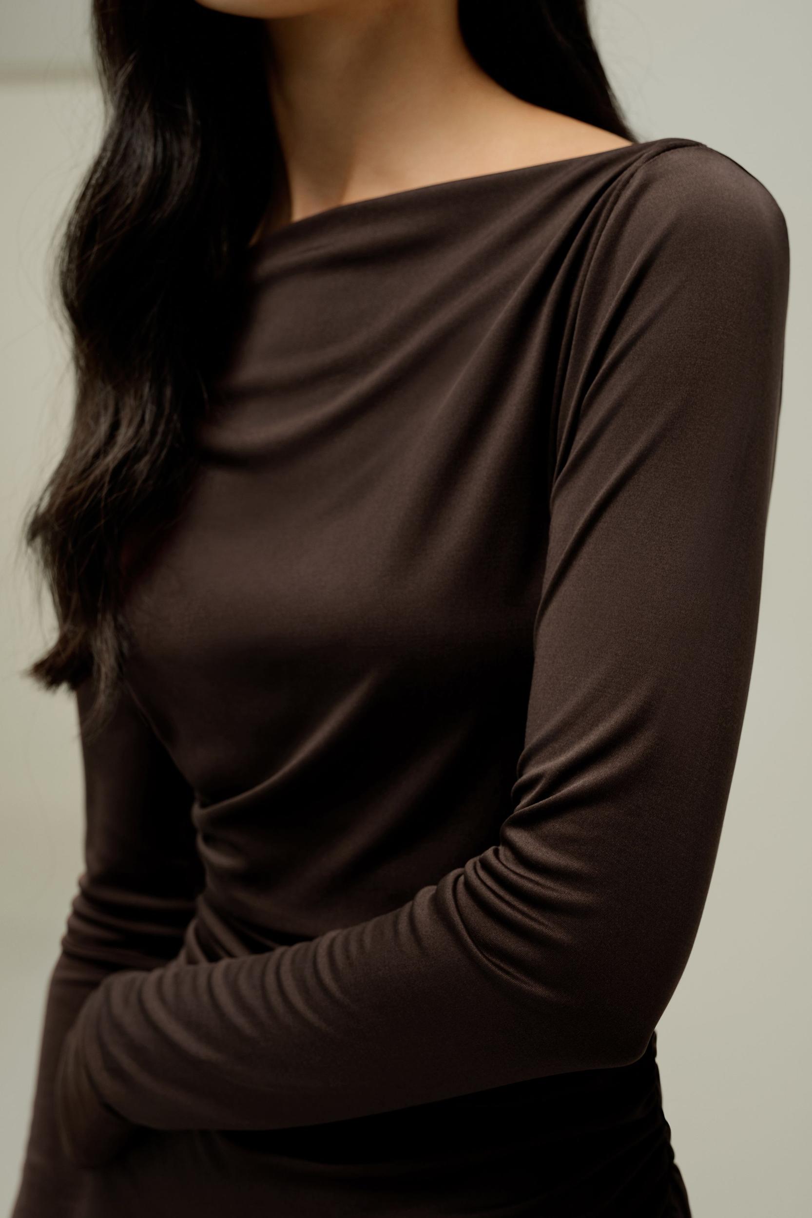 Elegant Silk Jersey Rouched Midi Dress Product Image