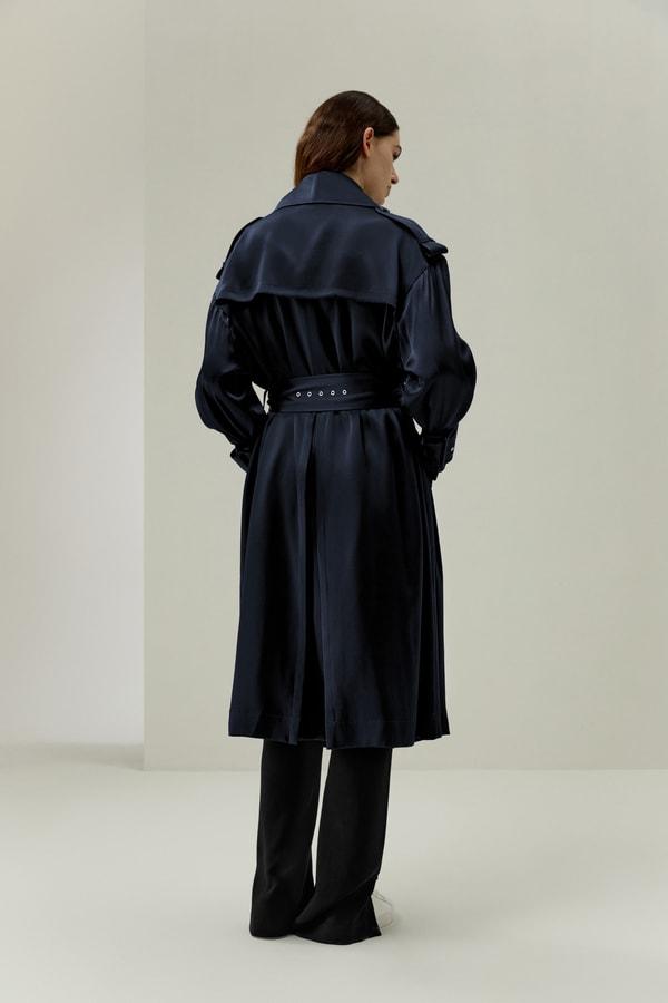 LILYSILK Womens Silk Trench - Midnight Blue 100% Silk - Comfort Relaxed Drop-Shoulder Outerwear M Product Image