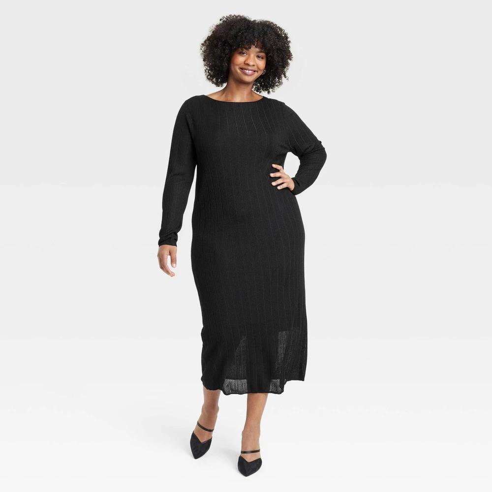 Women's Long Sleeve Sheer Maxi Sweater Dress - A New Day™ S: Knit Pullover, Crew Neck, Full Lining Product Image