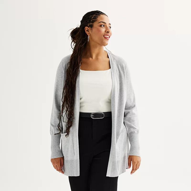 Plus Size Nine West Essential Pocketed Cardigan, Women's, Size: 3XL, Gray Fox Grey Product Image