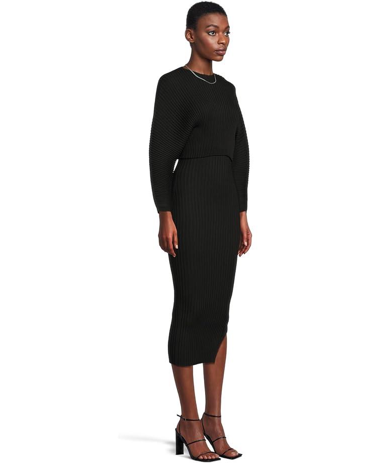 Button-Trim Rib-Knit Mock Neck Dress Product Image
