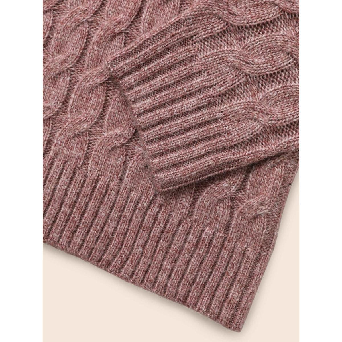 Plus Size Heather Texture Cable Knit Pullover Plum Women Casual Long Sleeve V-neck Everyday Pullovers BloomChic 28/5X Product Image