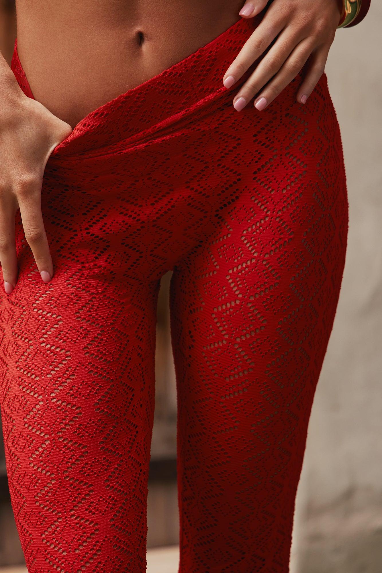 Brianna Lace Cover Up Pants - Red Product Image