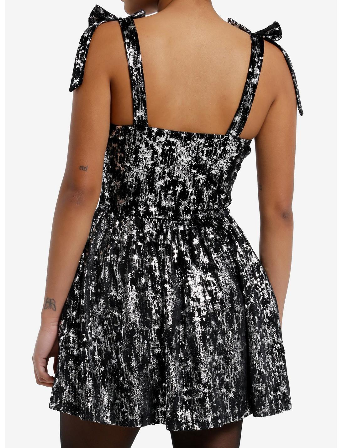 Cosmic Aura Silver Shooting Stars Velvet Dress Product Image