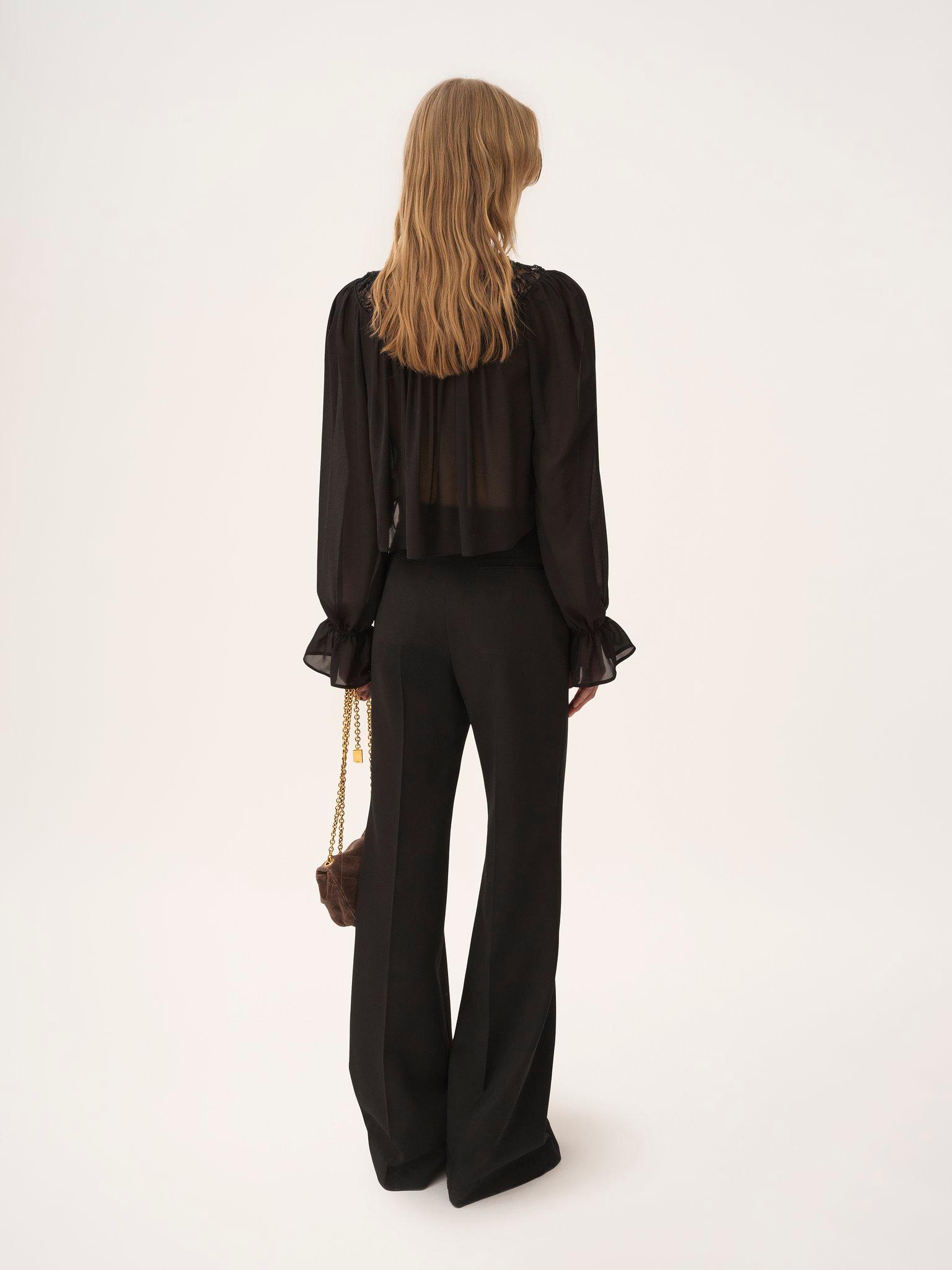 Scoop-neck cropped top in silk georgette & lace Product Image