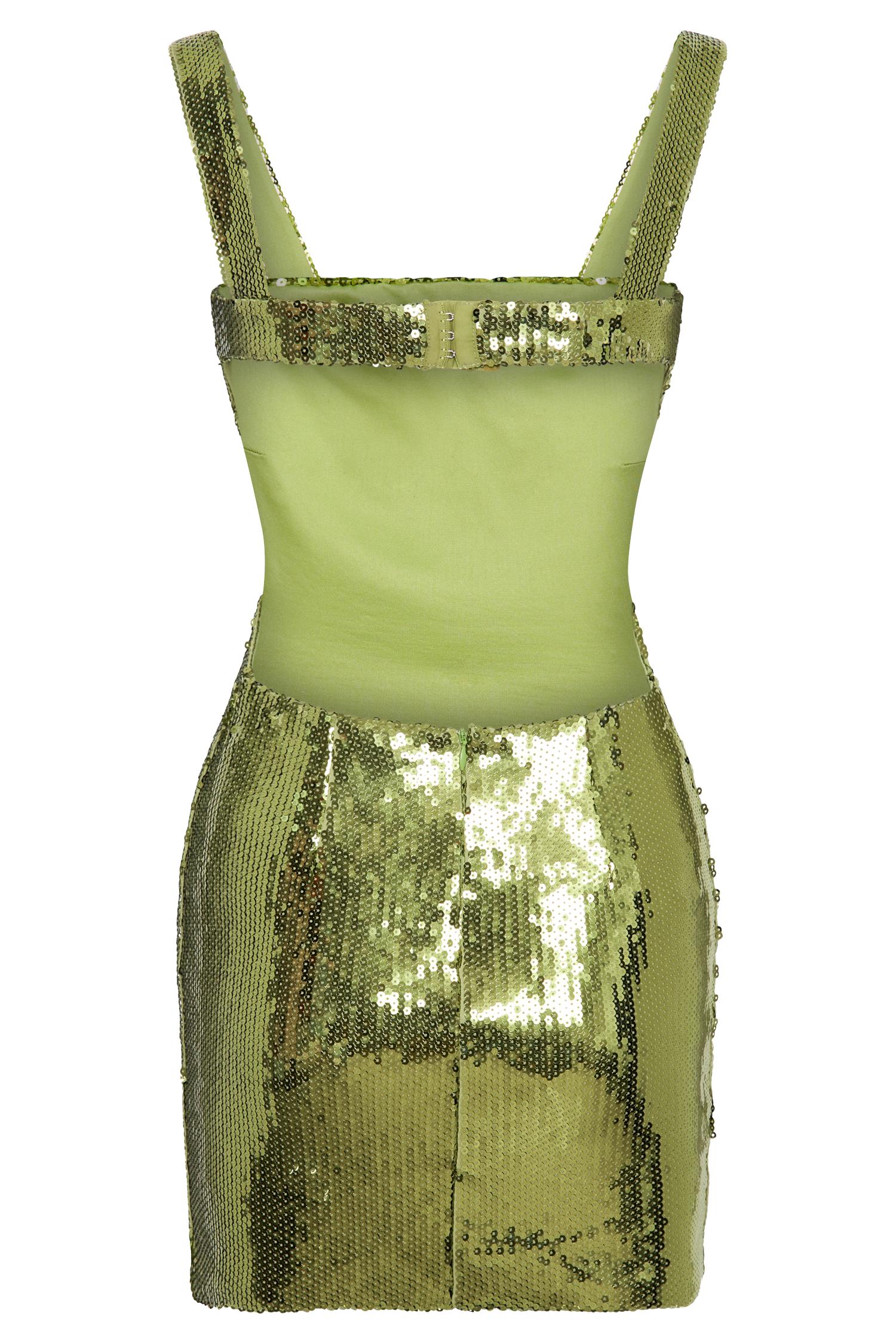Adoria Sequin Cut Out Mini Dress - Green Product Image