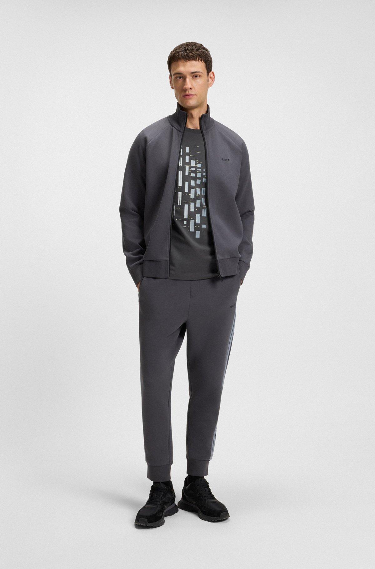 BOSS - Stretch-cotton T-shirt with geometric print - Dark Grey Product Image