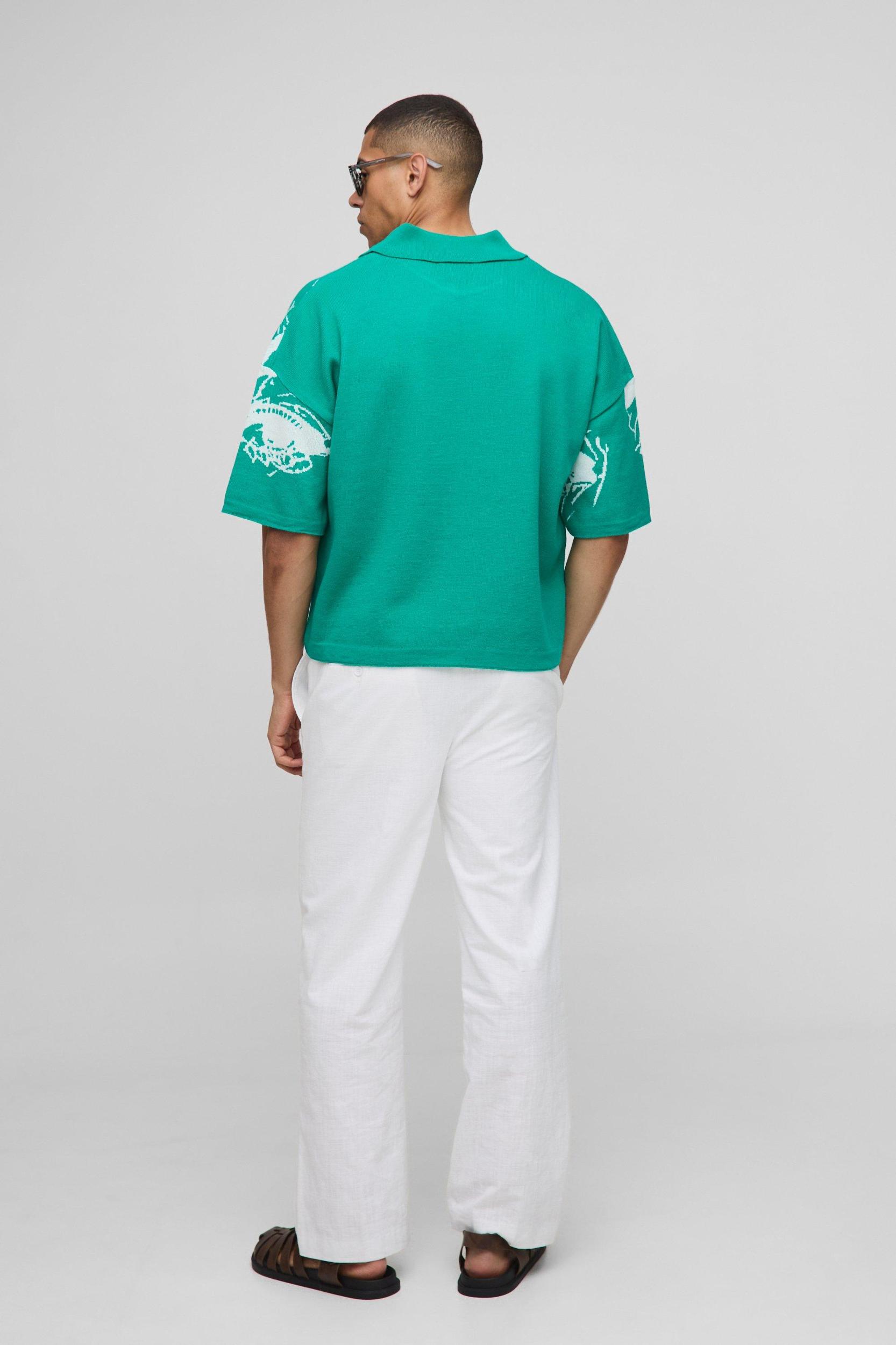 Oversized Boxy Line Drawing Knitted Polo | boohooMAN USA Product Image