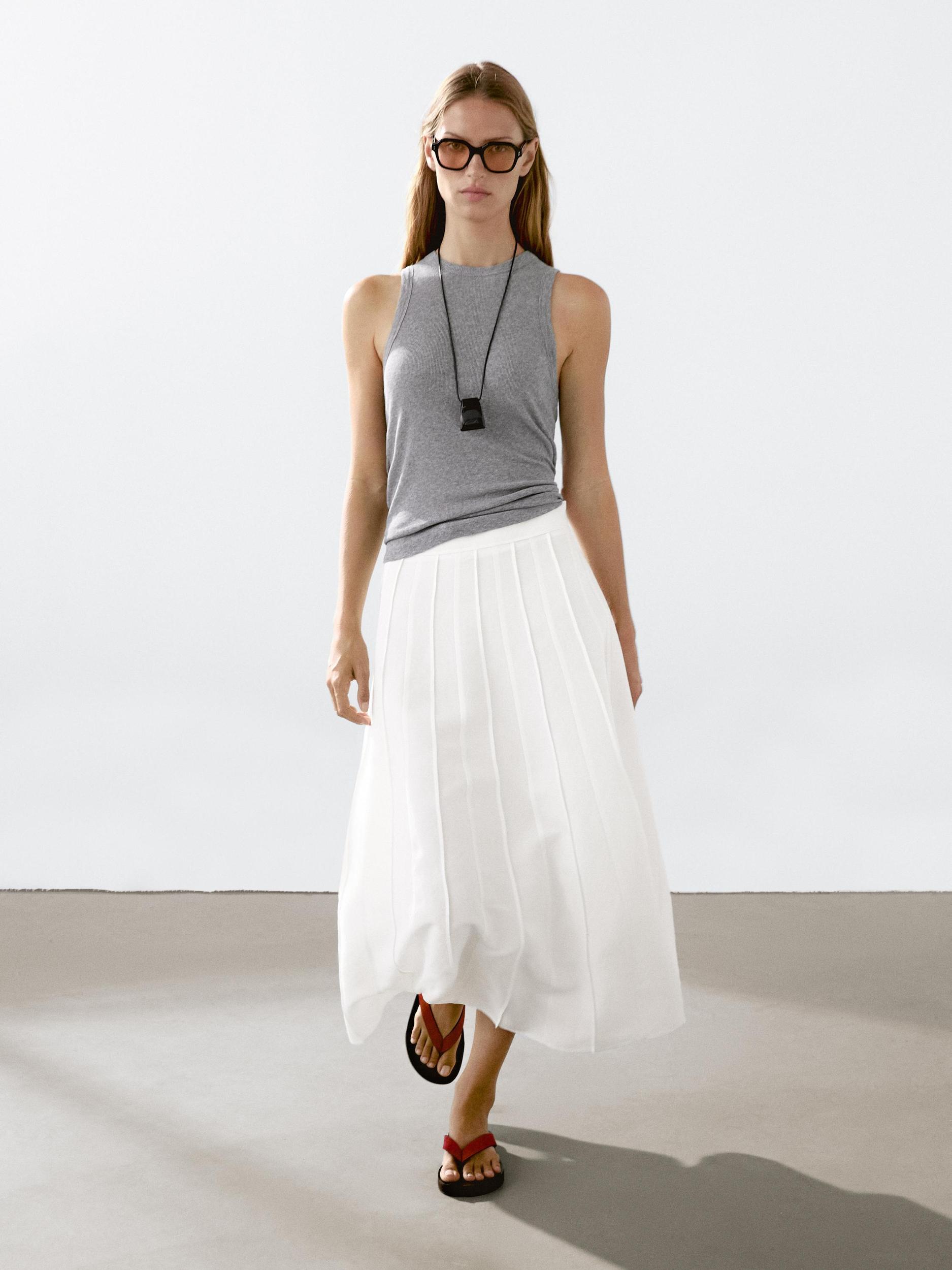 Flared midi skirt with seam details Product Image