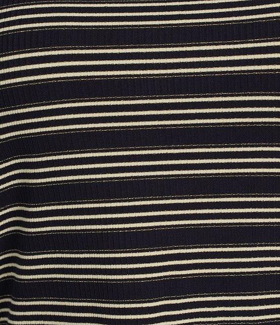 Democracy Plus Size Knit Stripe Lace up Yoke Detail Scoop Neck 3/4 Sleeve Top Product Image