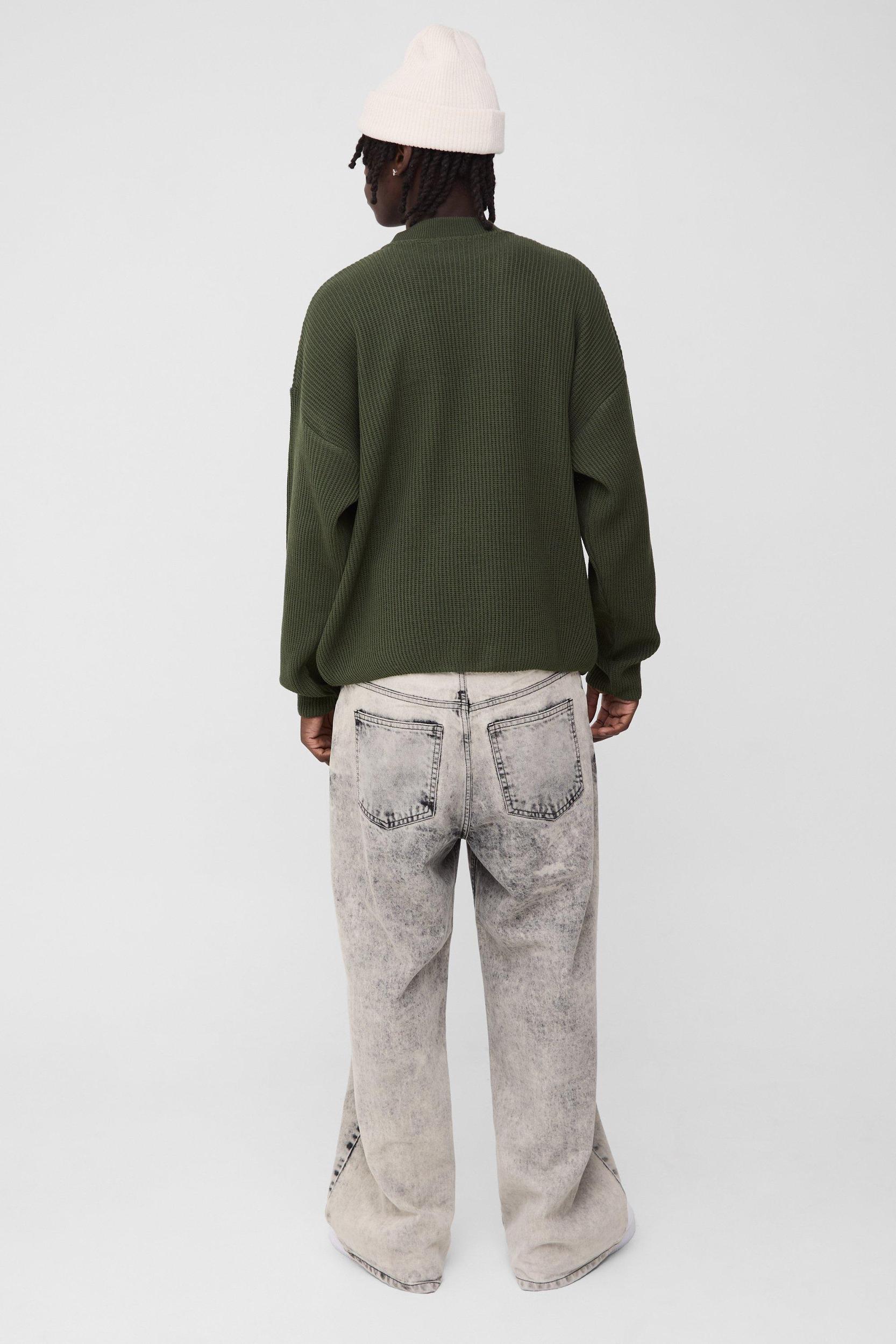 Relaxed Fit Extended Neck Waffle Knit Dropped Shoulder Sweater | boohooMAN USA Product Image