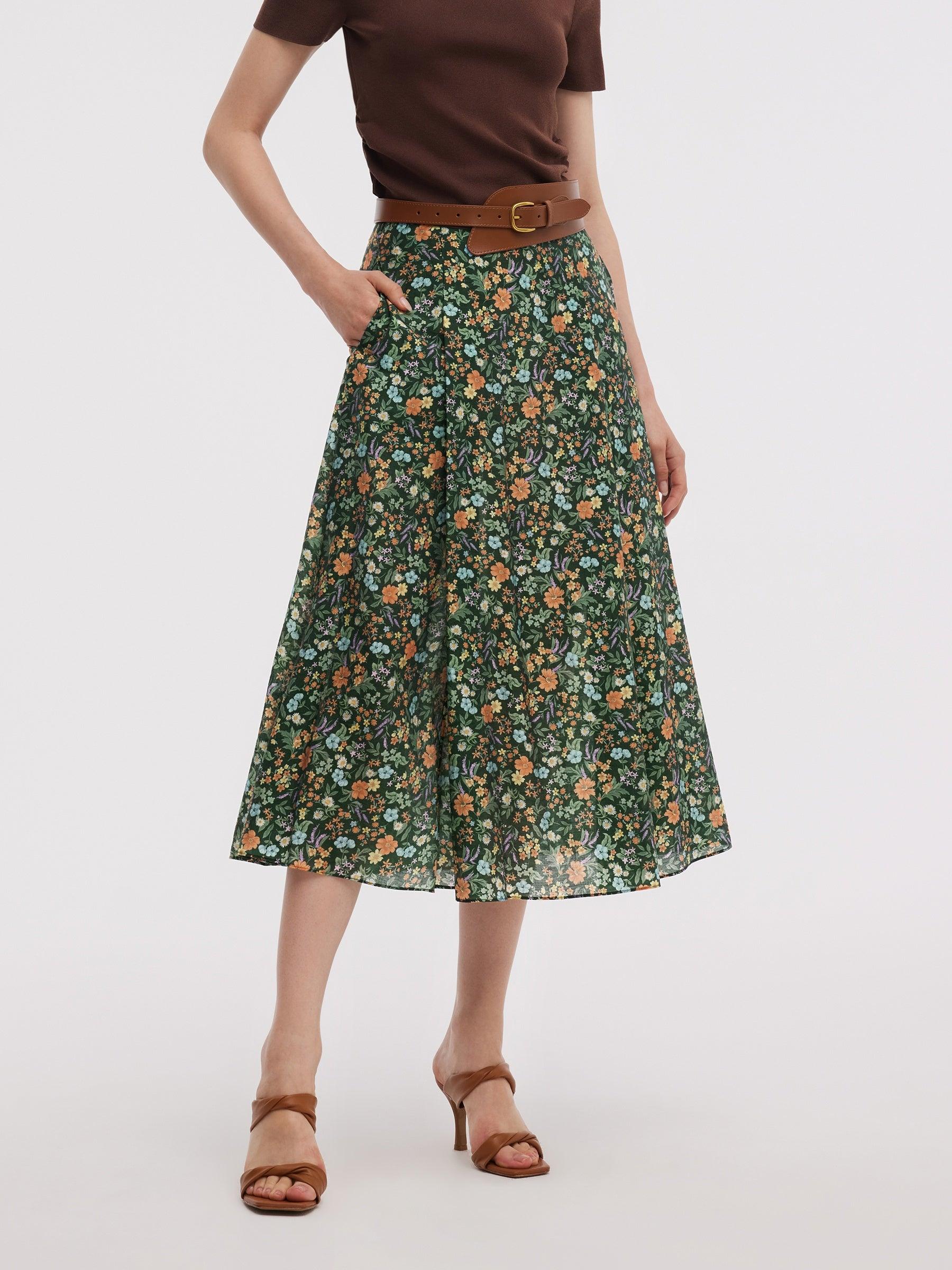 Tencel Blend Floral Print Women A-Line Skirt Product Image