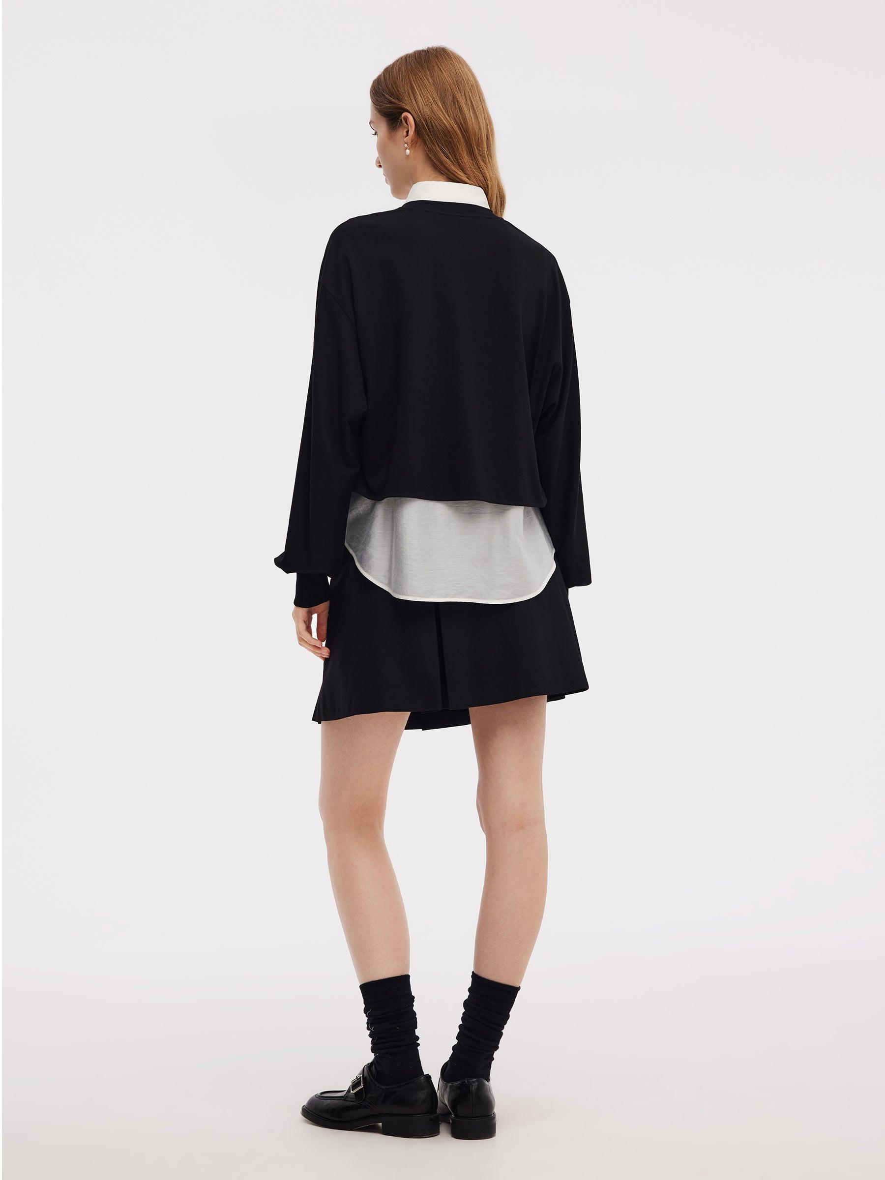 Front Slit Knit Top And Sleeveless Shirt Two-Piece Set Product Image