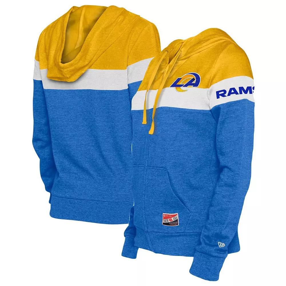 Women's New Era Royal/Gold Los Angeles Rams Throwback Colorblock Full-Zip Hoodie,  Product Image