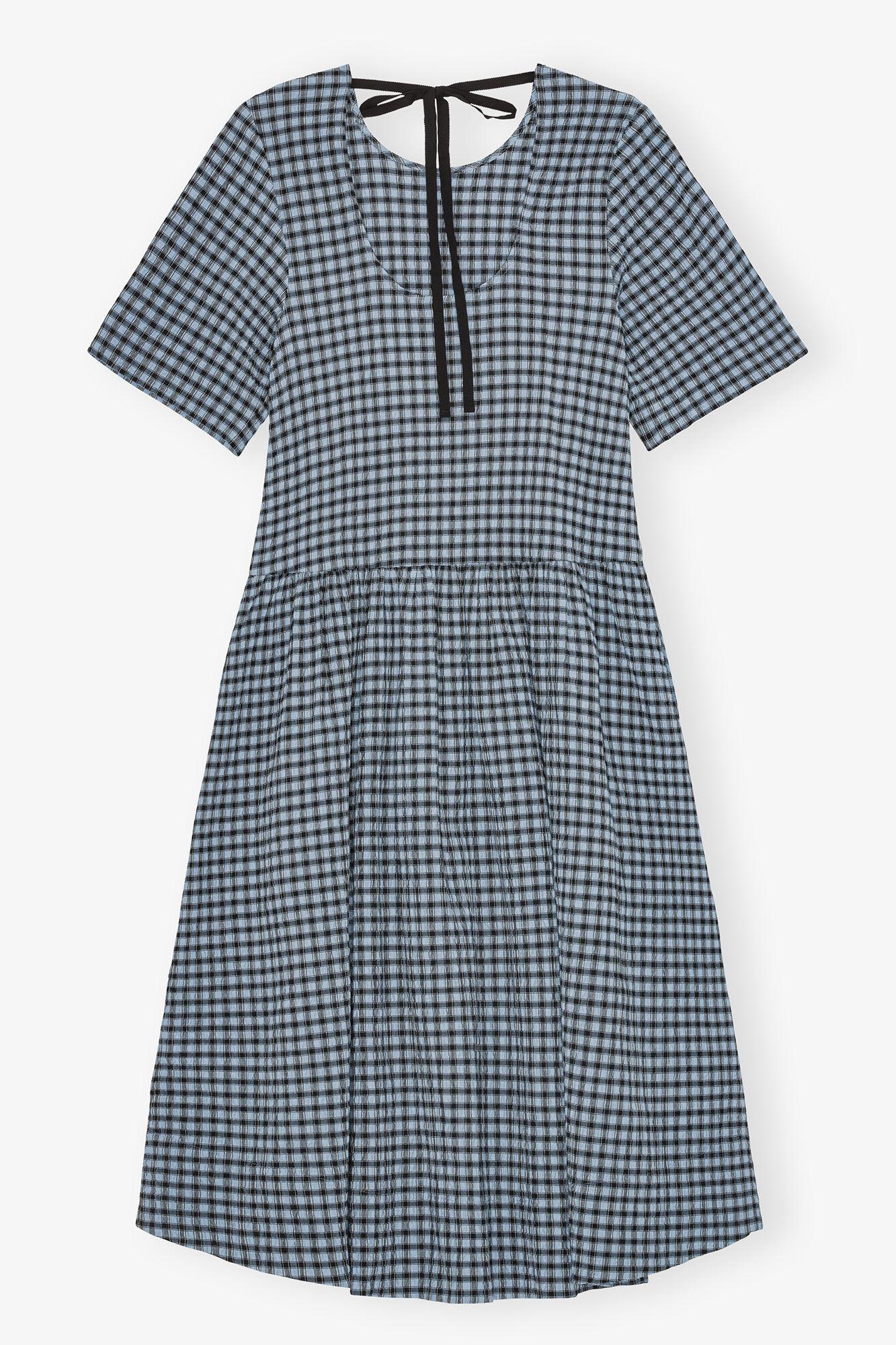 Blue Seersucker Check Midi Dress Product Image