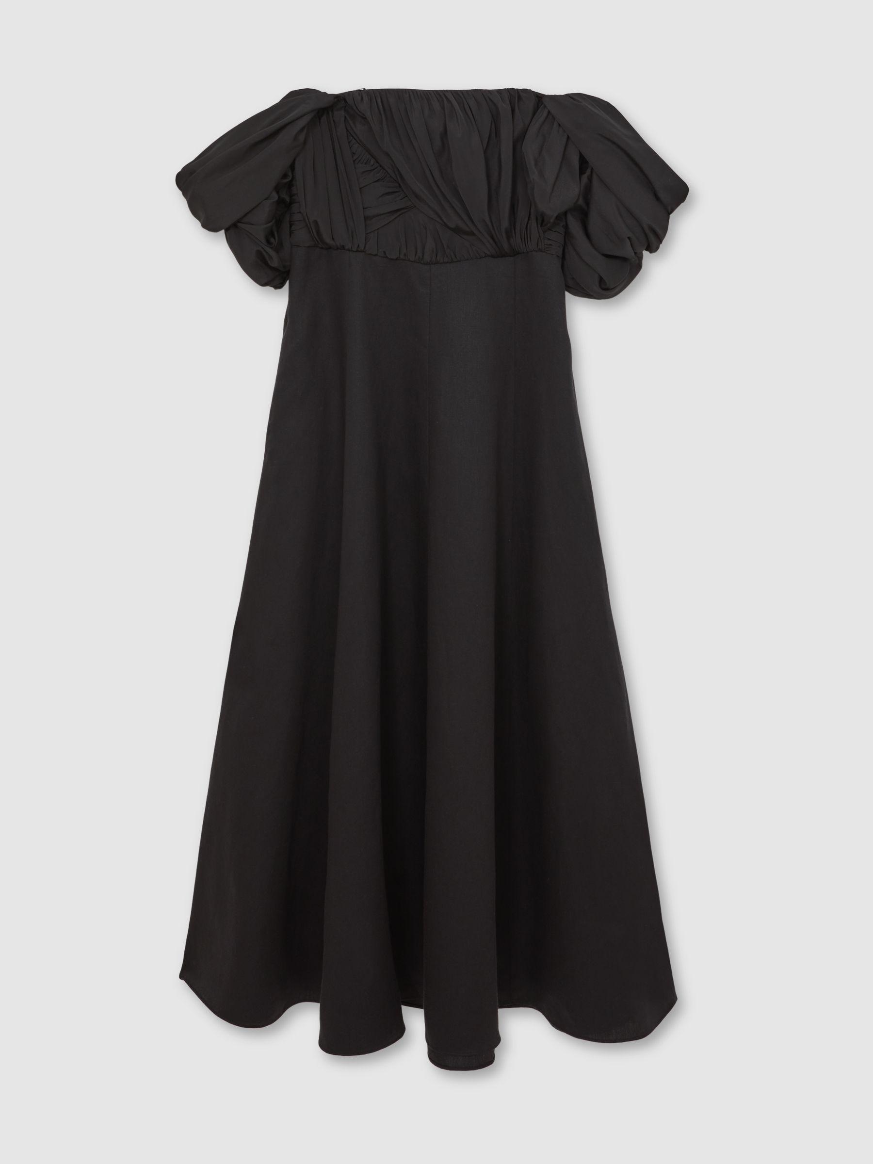 Bardot Sculpted Bodice Midi Dress With Linen in Black Product Image