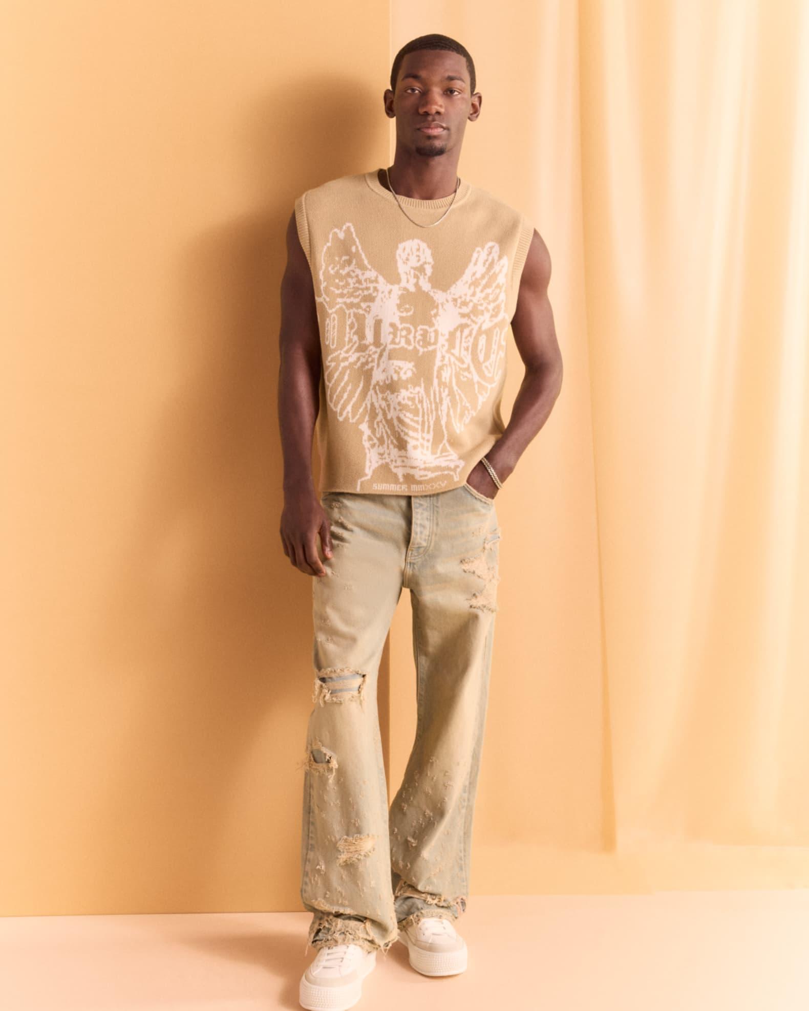 Men's P018 Verditer Destroyed Jeans Product Image