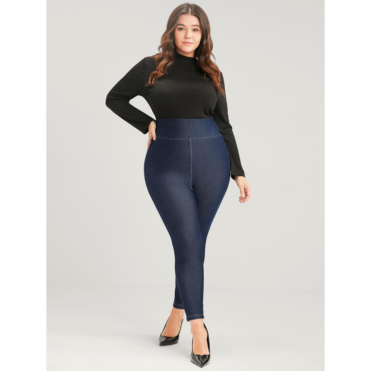 Plus Size Solid Stitch Detail Wideband Waist Leggings Women Midnight Casual High stretch Skinny Mid Rise Dailywear Leggings BloomChic 10/M Product Image