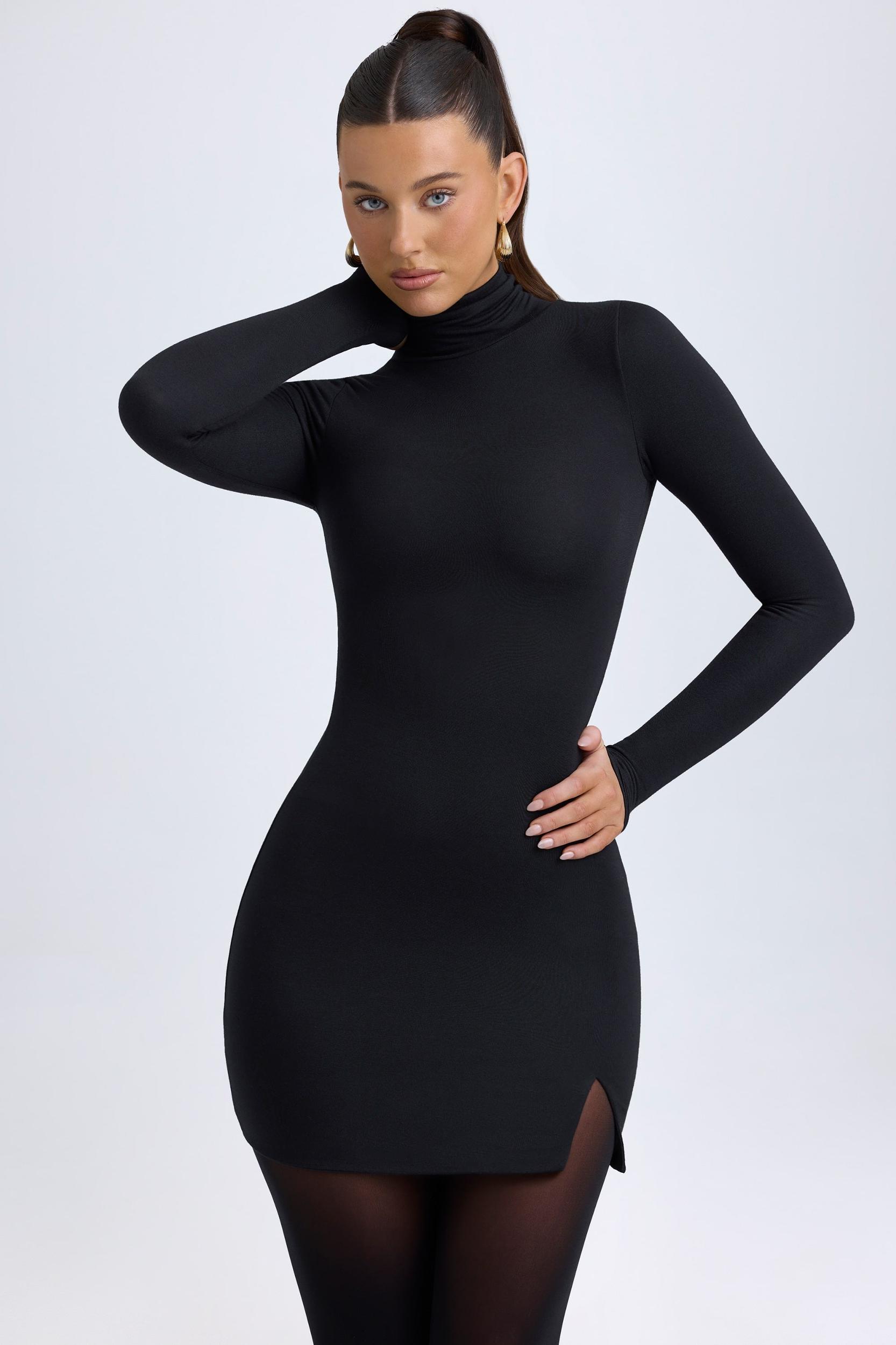 Modal Turtleneck Mini Dress in Black Product Image