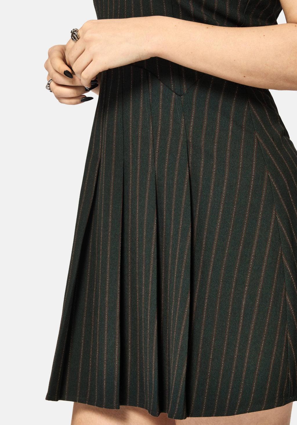 Kera Green Pinstripe Pleated Mini Dress Product Image