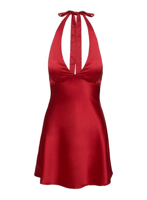 Pelagia Halter Scarf Tie Mini Dress Red Petite Product Image