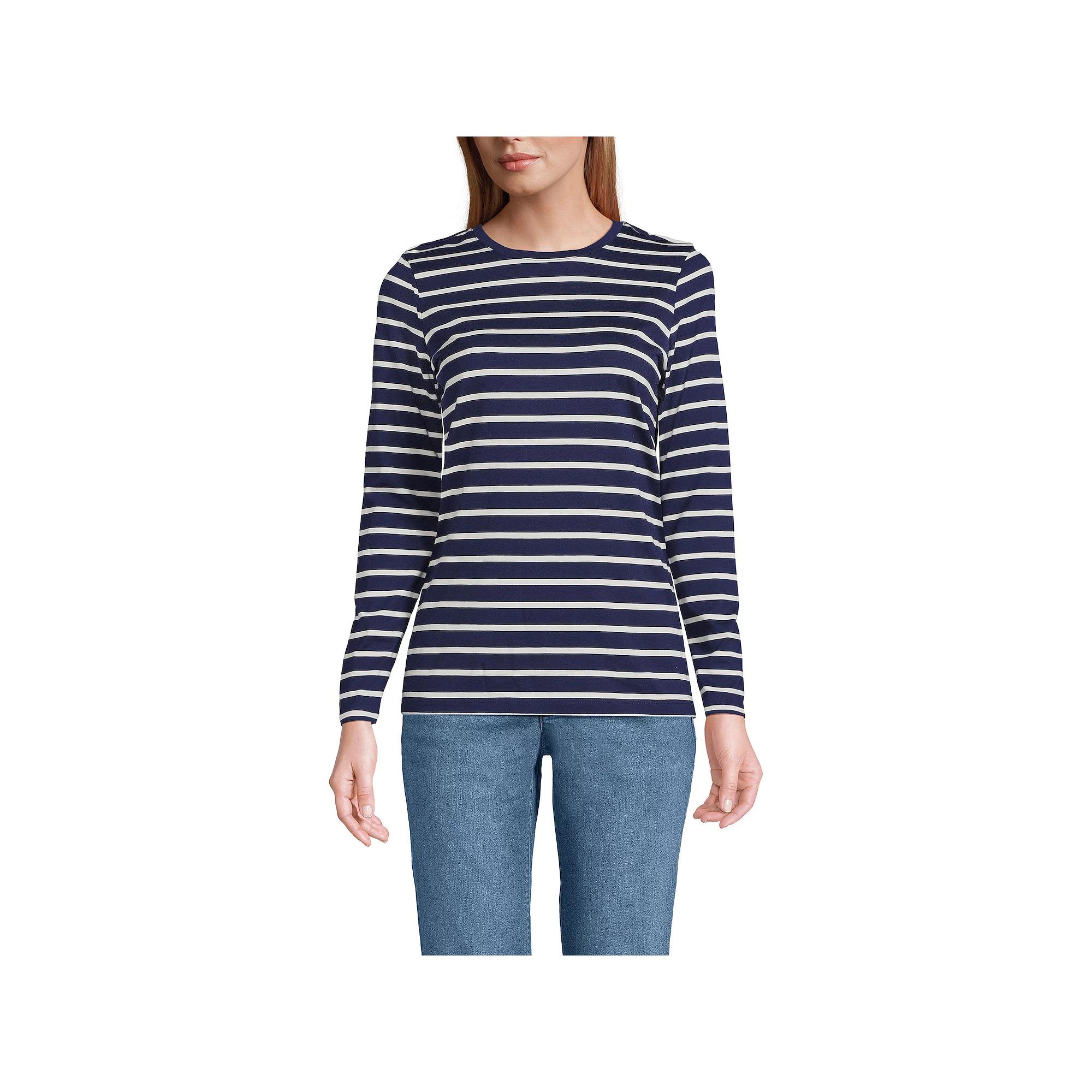 Petite Lands' End Relaxed-Fit Supima Long Sleeve Cotton Crewneck Tee, Women's,  Product Image