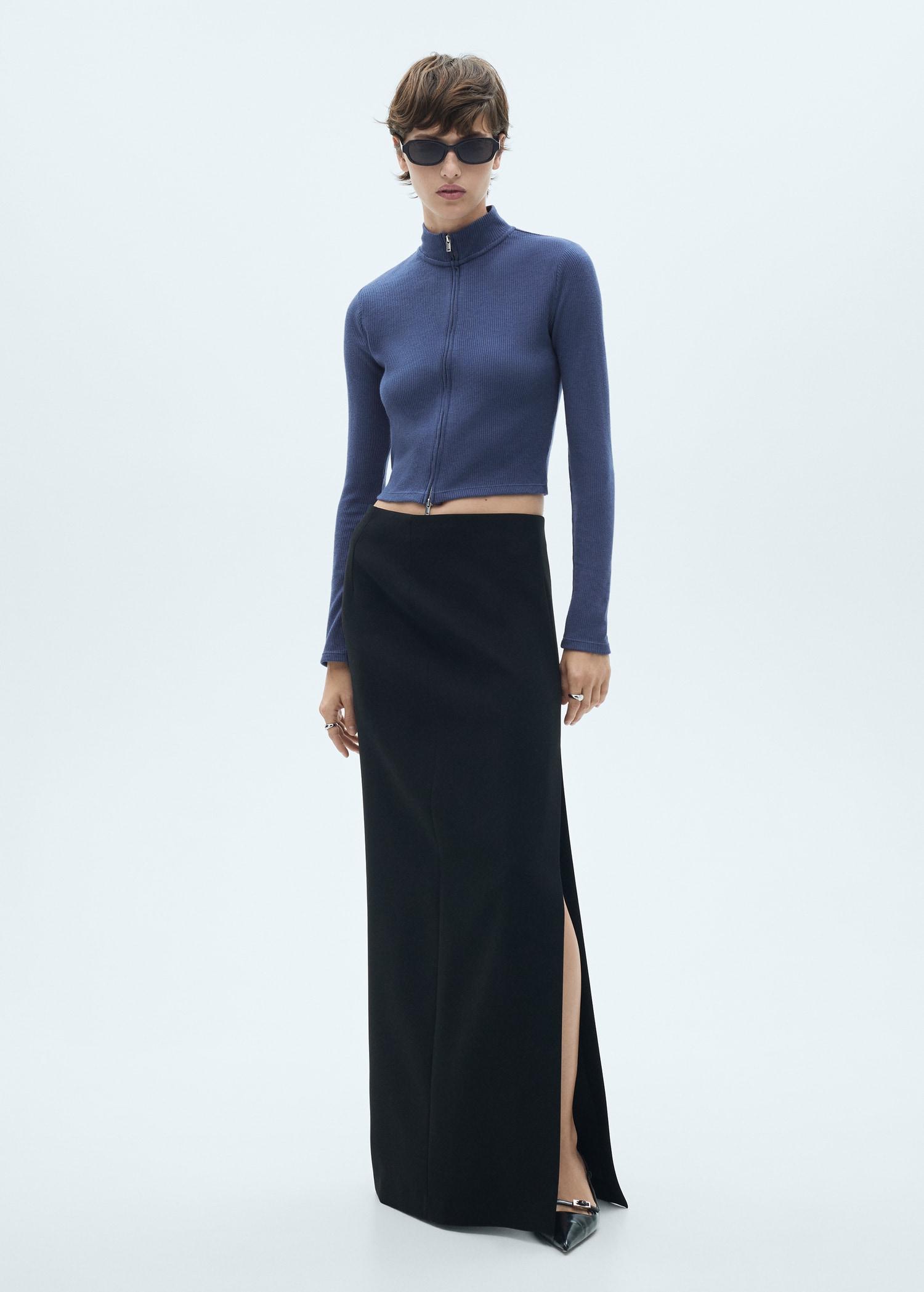 Perkins-neck cardigan with zip - Women | MANGO USA Product Image