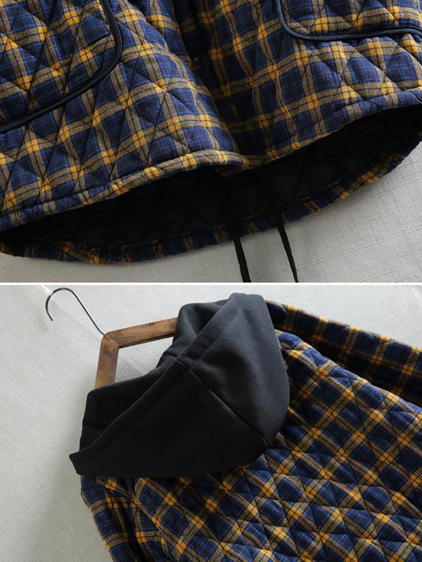 Vintage Loose Plaid Quilted Hooded Padded Coat Product Image