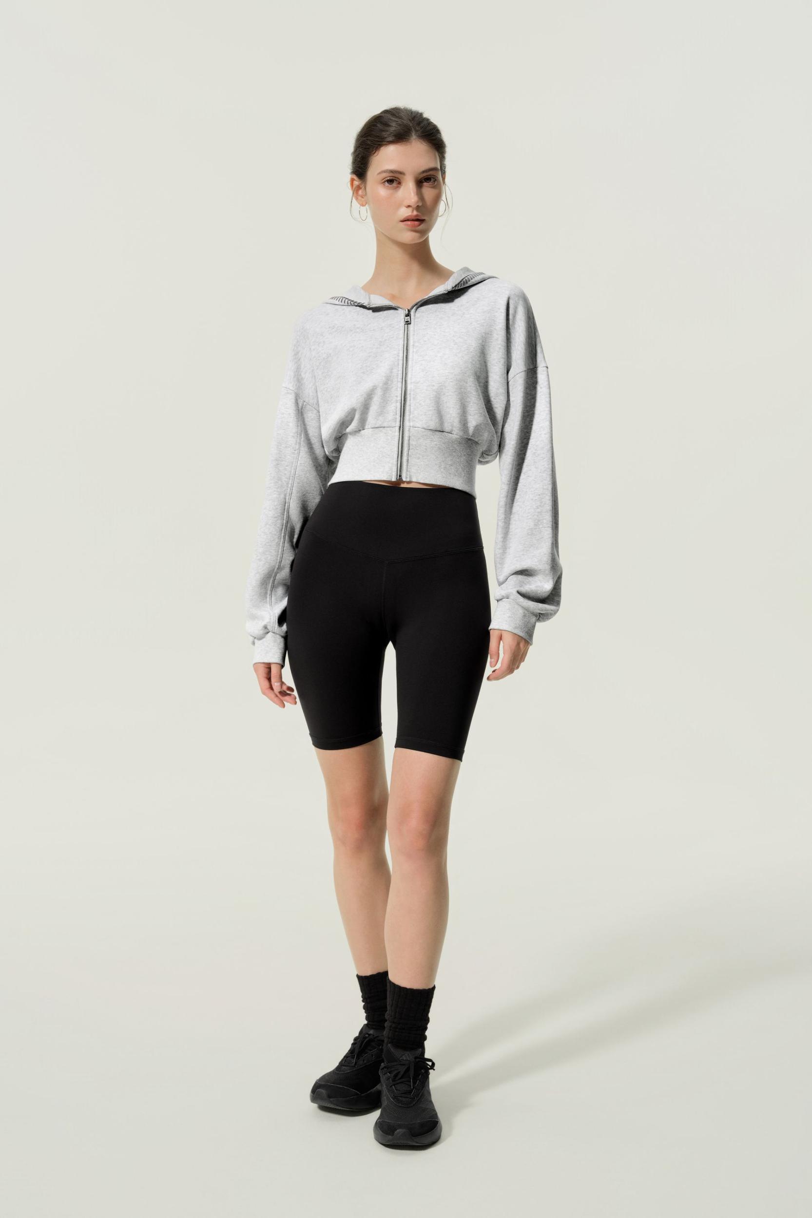 LILYSILK SILKERRY Womens Cropped Zip Up Hoodie | 100% Silk Loops | Cozy Zip-Up Jacket | Espresso L Product Image