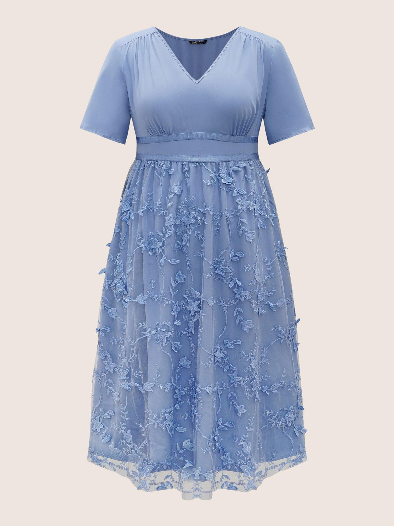 Stereo Floral Embroidered Patchwork Mesh Dress Female Product Image