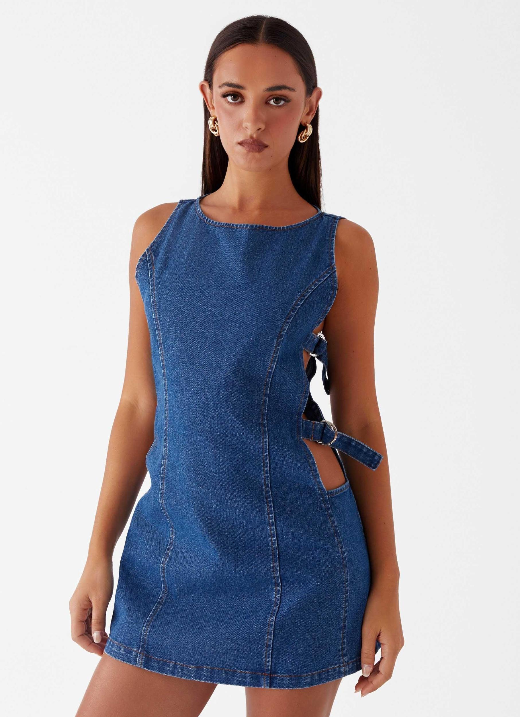 Cherish You Denim Mini Dress - Blue Denim Girls Product Image