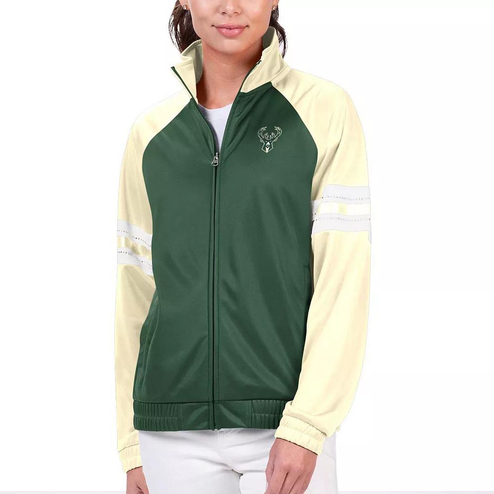Women's G-III 4Her by Carl Banks Hunter Green Milwaukee Bucks Main Player Raglan Rhinestone Full-Zip Track Jacket, Size: Medium, Team Product Image